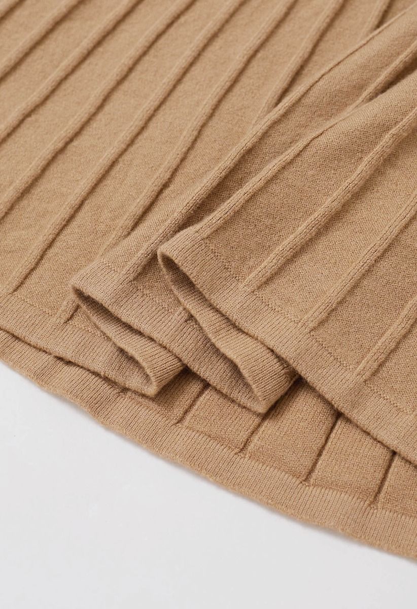 Button Detail Ribbed Knit Dress in Camel
