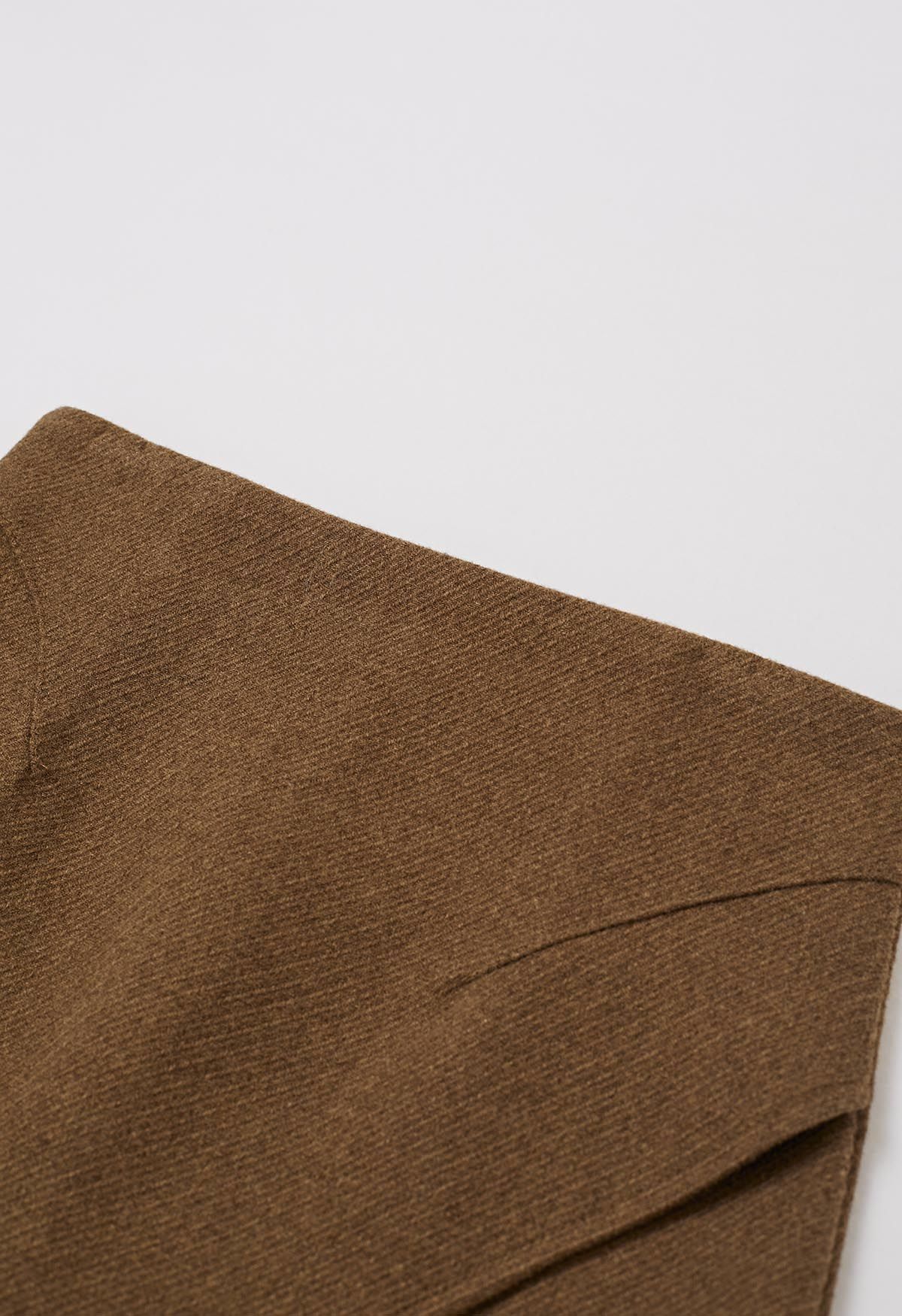 Notched Hem Wool-Blend Flap Mini Skirt in Camel