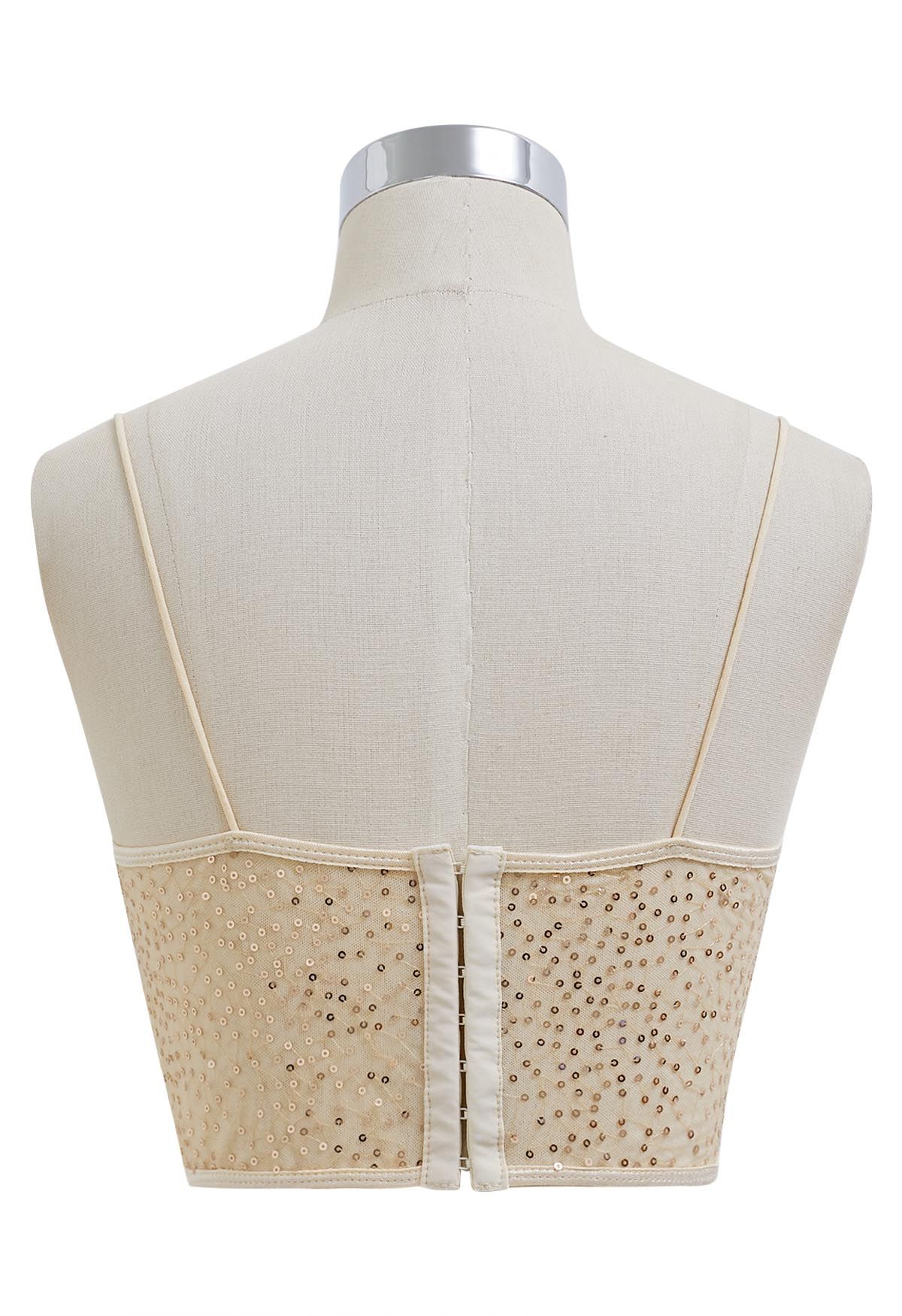 Sequin Embroidered Corset Bustier Top in Cream