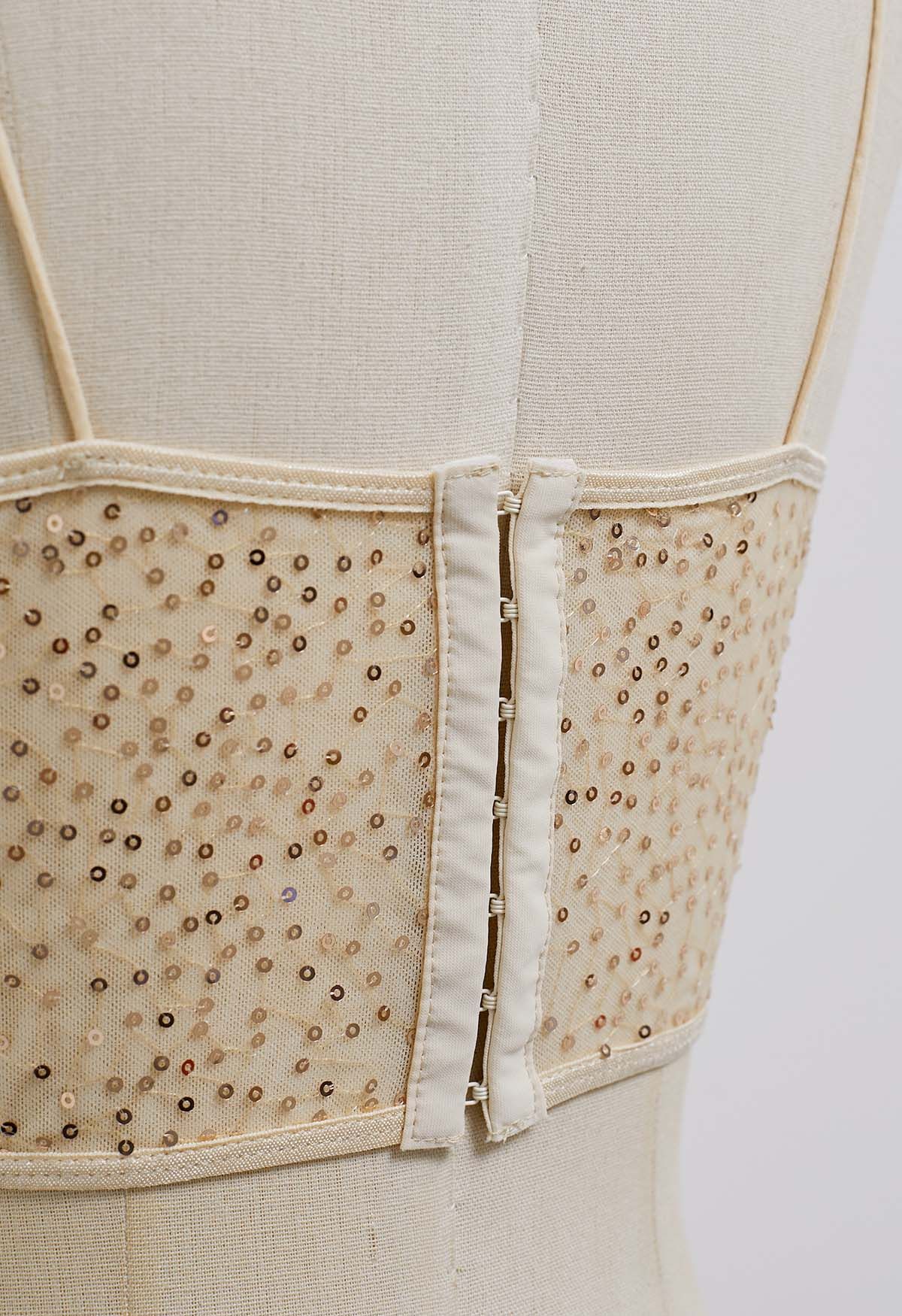 Sequin Embroidered Corset Bustier Top in Cream