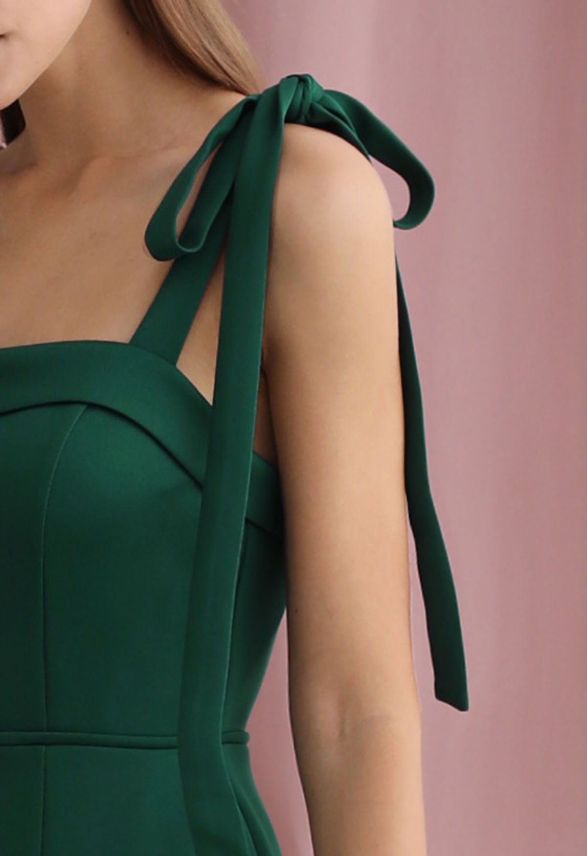 Tie-Shoulder High Slit Maxi Gown in Dark Green