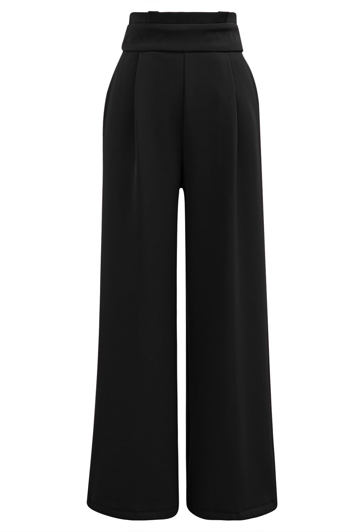 Pleated Waist Chunky Straight-Leg Pants in Black