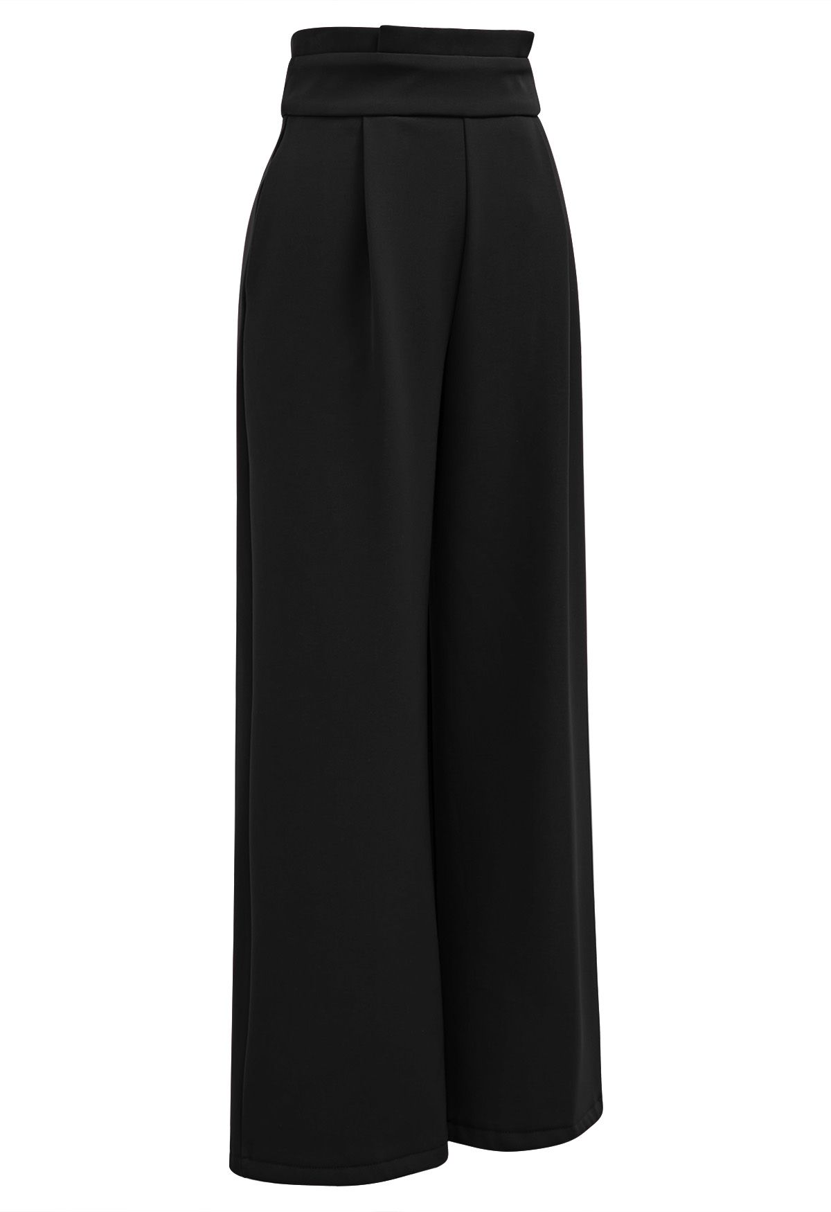 Pleated Waist Chunky Straight-Leg Pants in Black