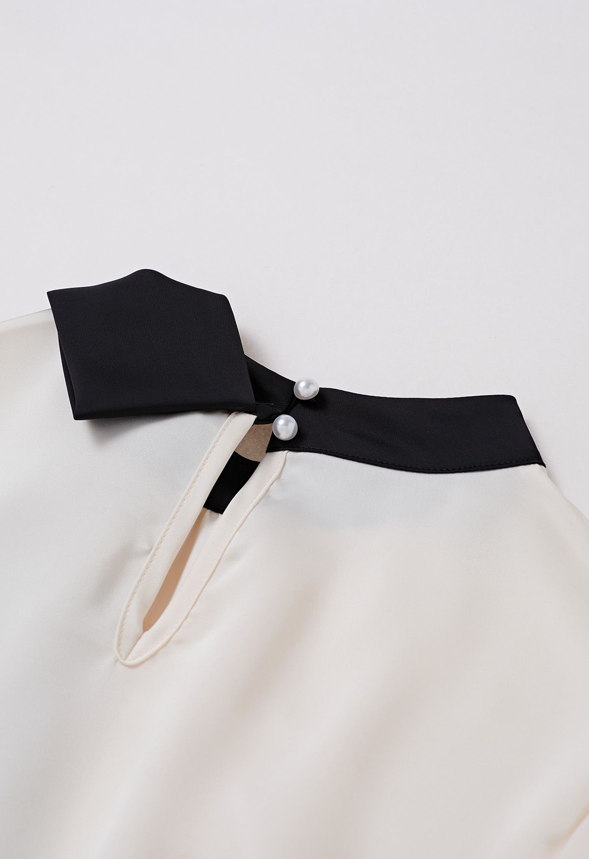 Contrast Ribbon Embellished Satin Top in Ivory