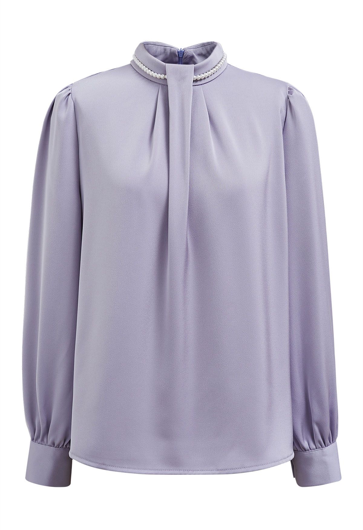 Pearl Neckline Glam Satin Top in Lilac