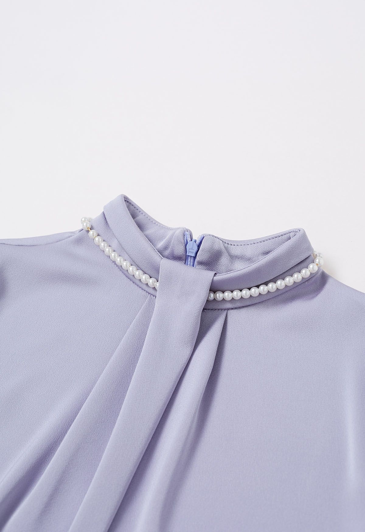 Pearl Neckline Glam Satin Top in Lilac