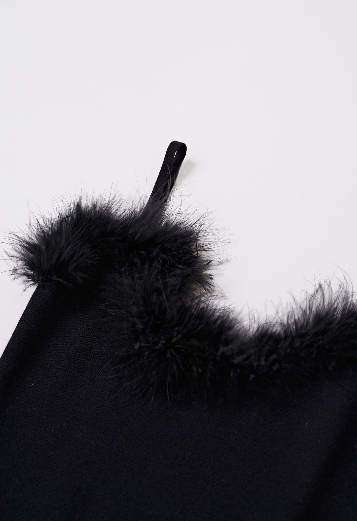 Detachable Feather Trim Knit Cami Dress in Black