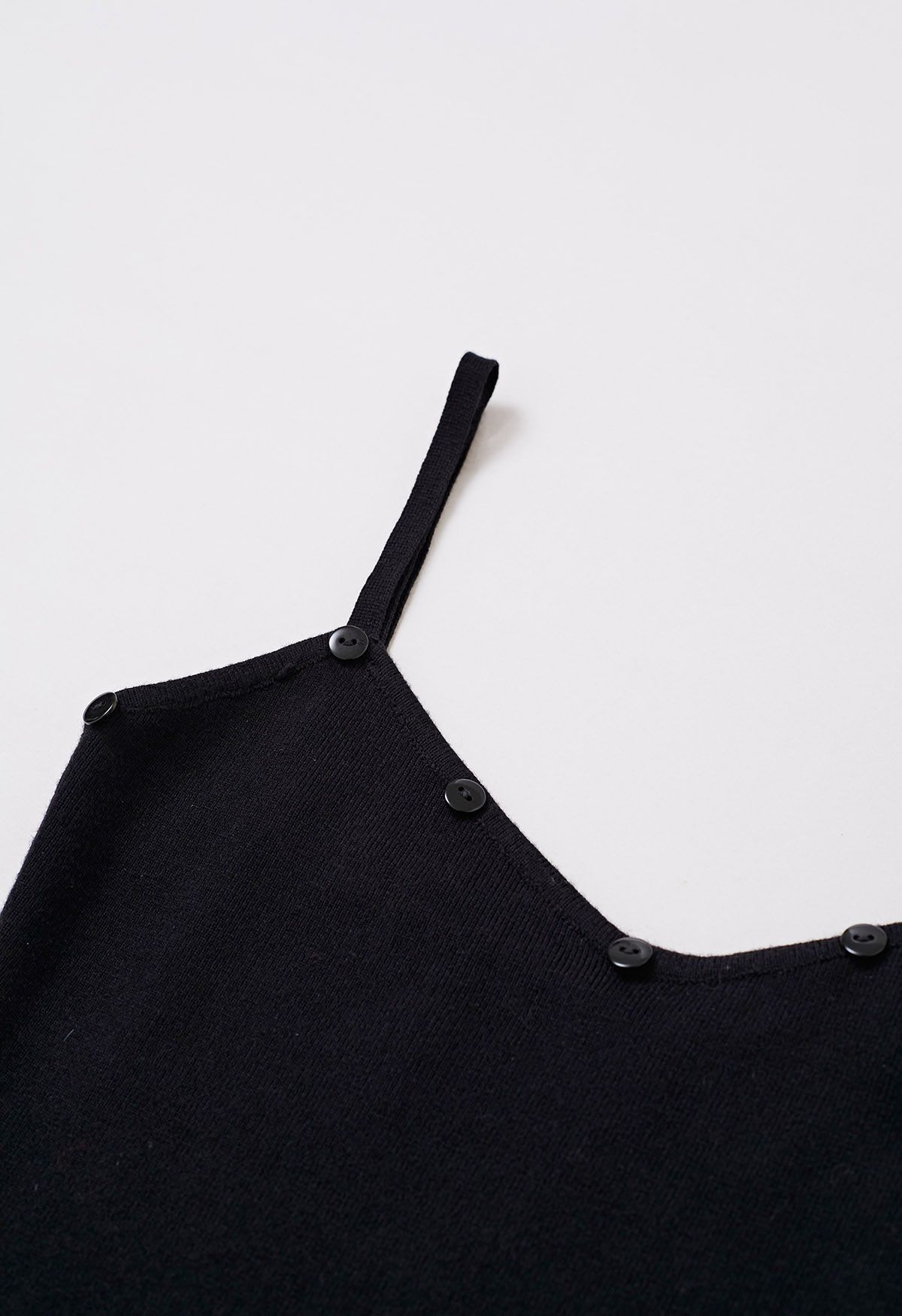 Detachable Feather Trim Knit Cami Dress in Black