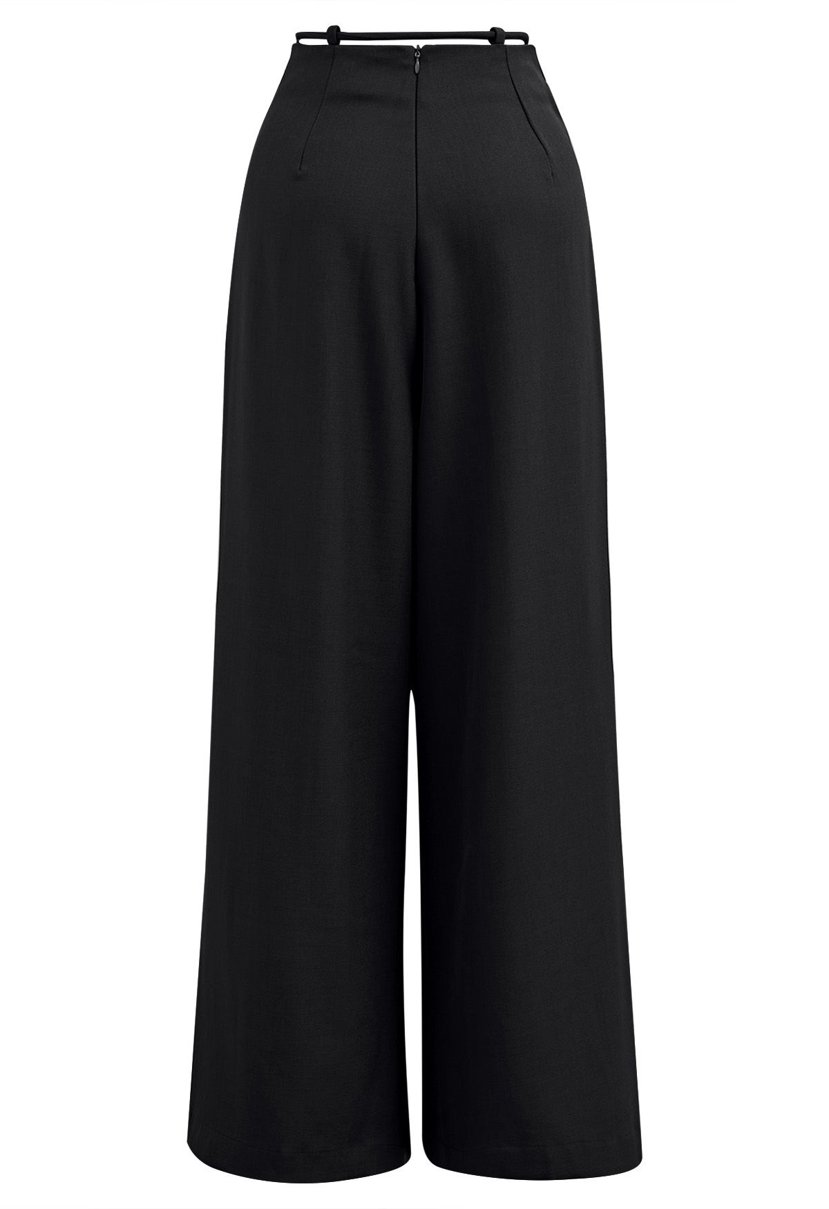 Trendy Tie-Waist Pleated Wide-Leg Pants in Black