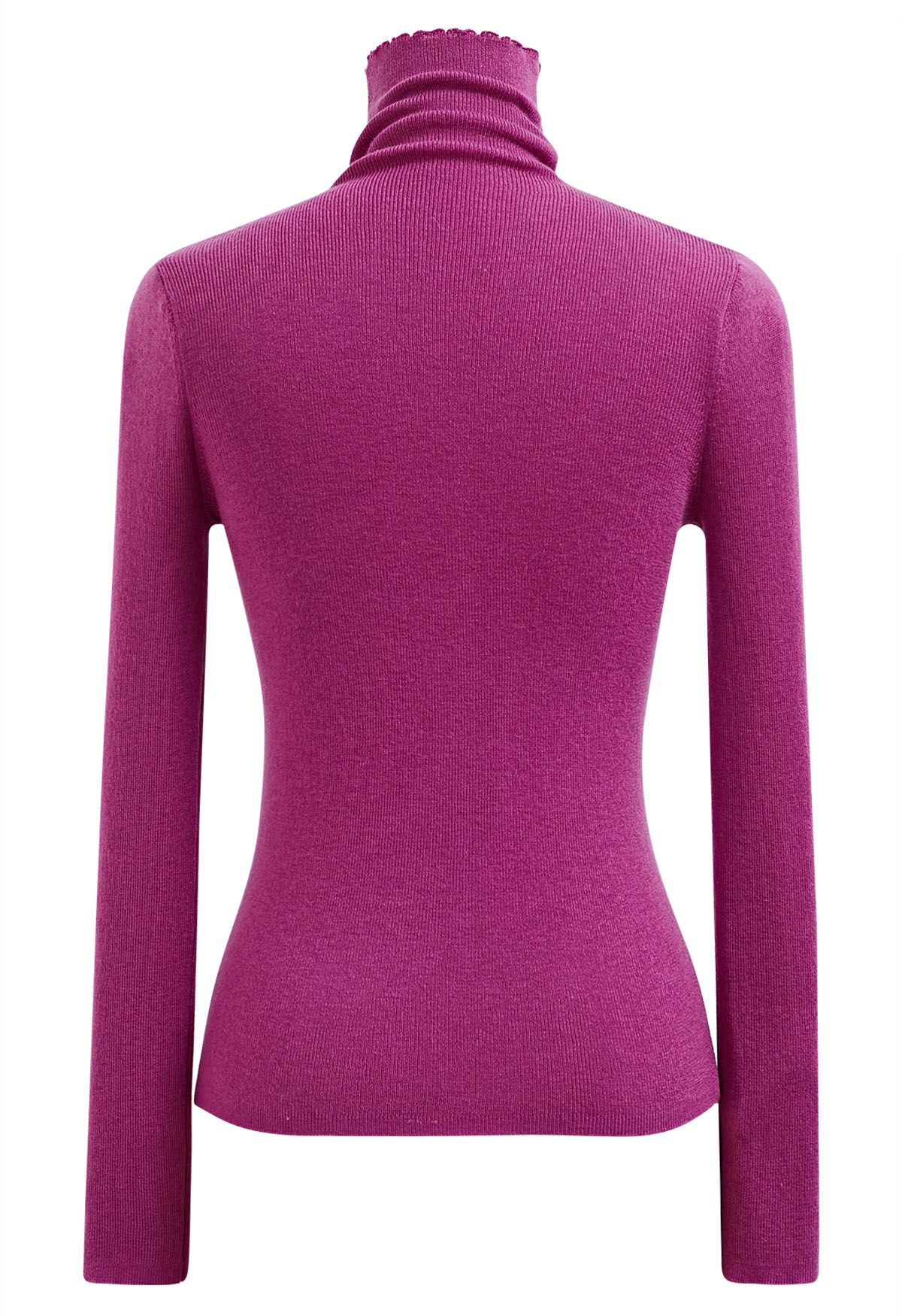 Basic High Neck Soft Knit Top in Magenta