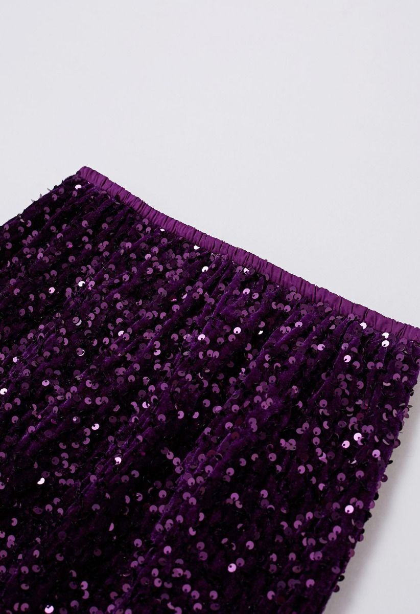 Dazzling Dream Sequin Velvet Maxi Skirt in Purple