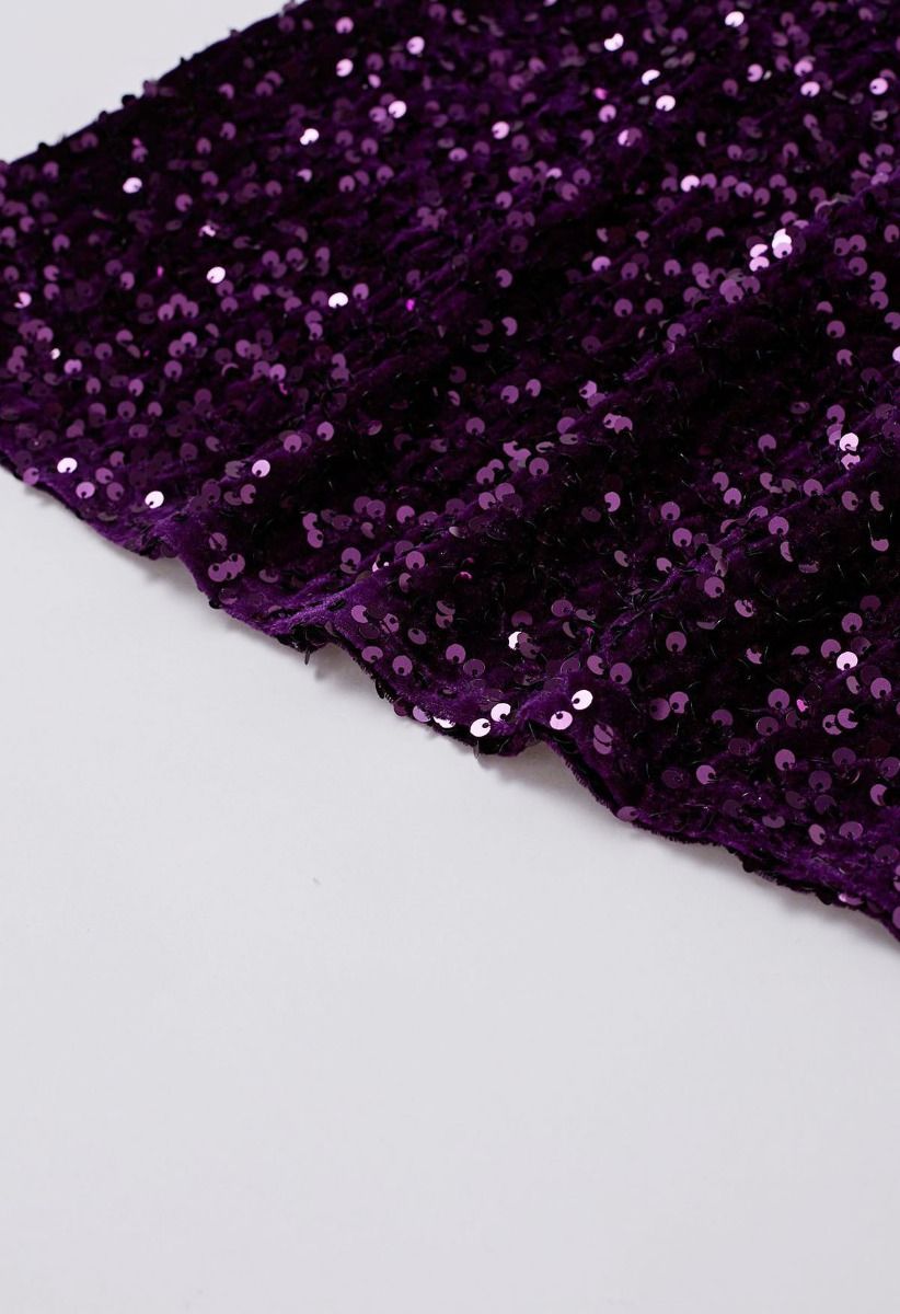 Dazzling Dream Sequin Velvet Maxi Skirt in Purple