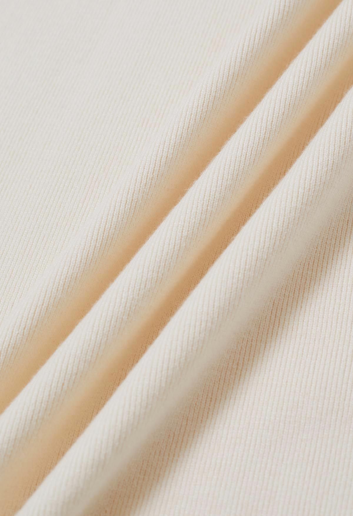Lacy Mesh Spliced Knit Midi Dress in Ivory