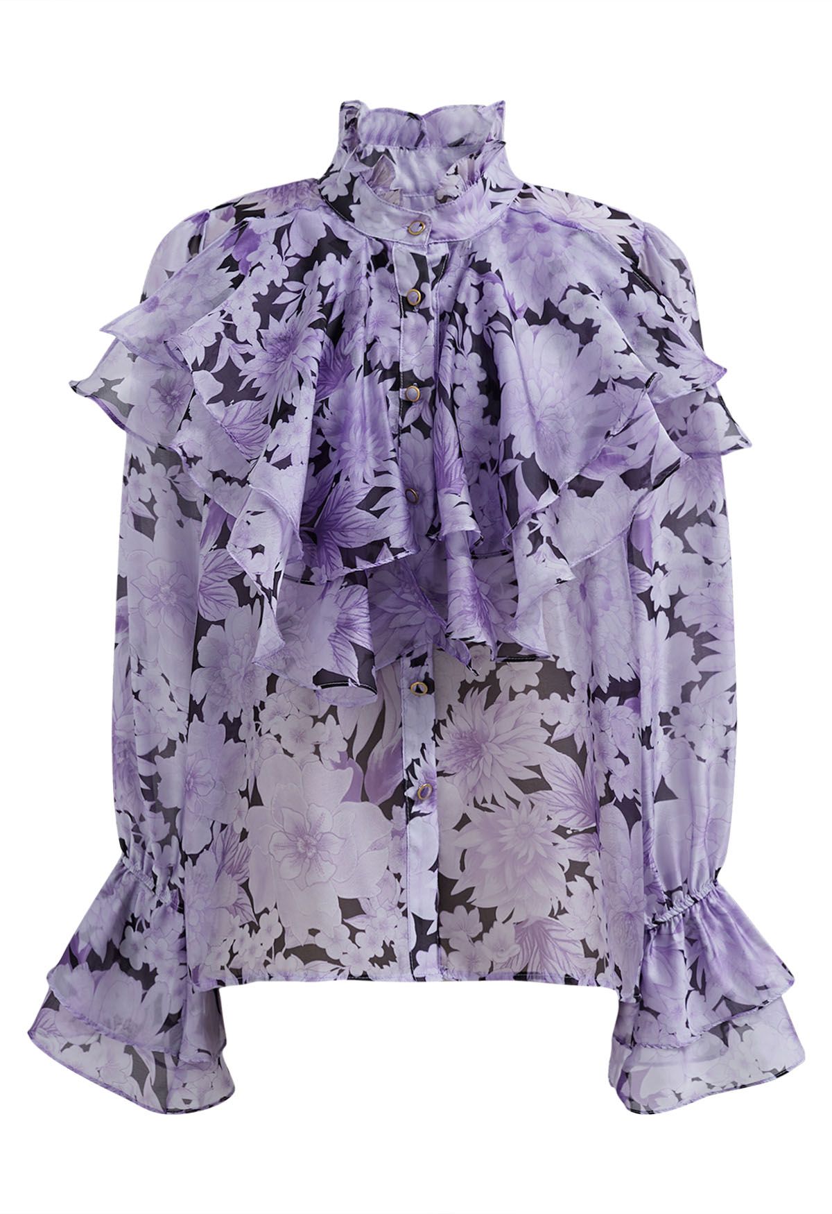 Floral Whimsy Tiered Ruffle Buttoned Shirt