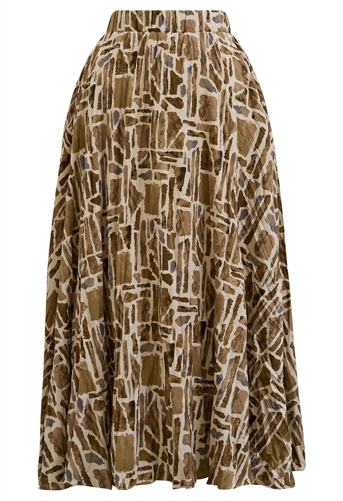 Graphic Printed Midi Skirt in Camel
