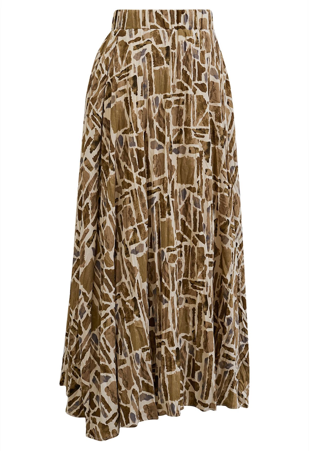 Graphic Printed Midi Skirt in Camel