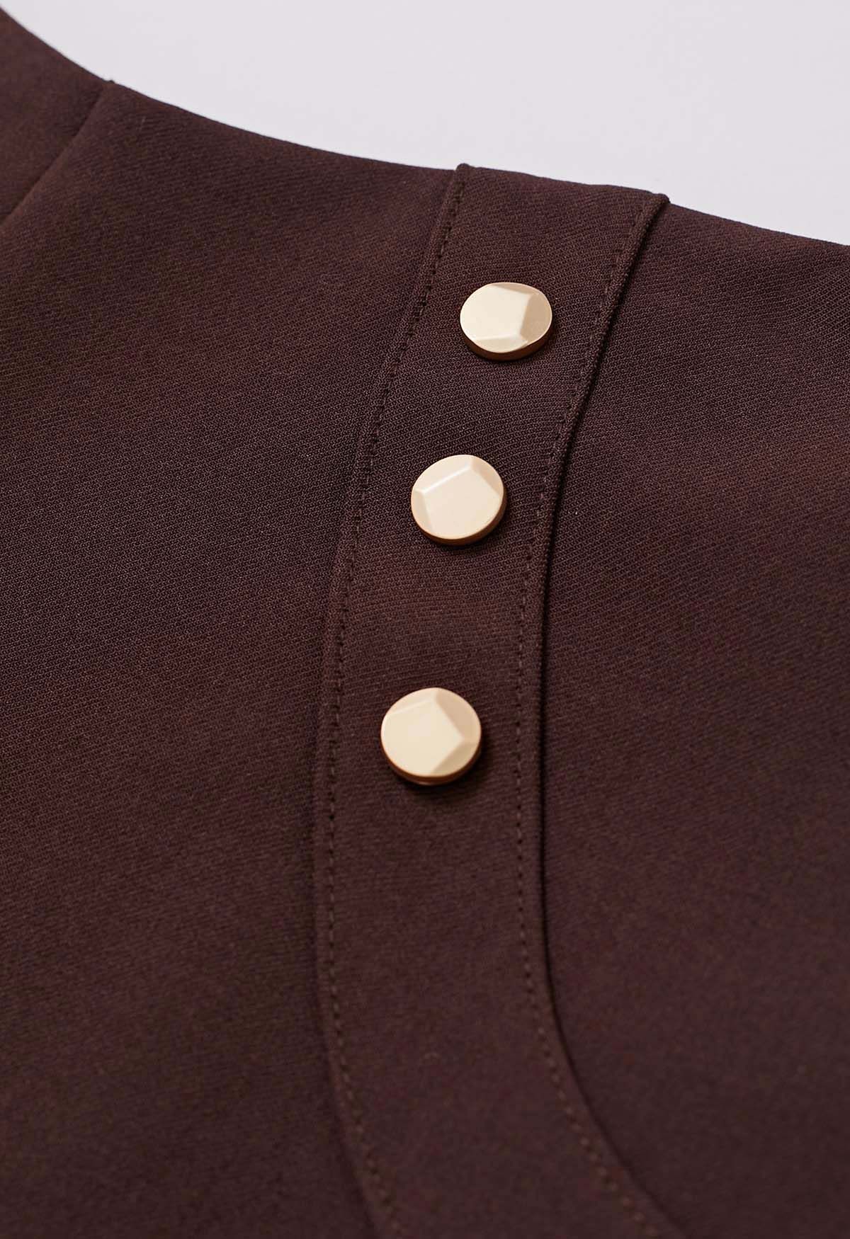 High Waist Button Decorated Shorts in Burgundy
