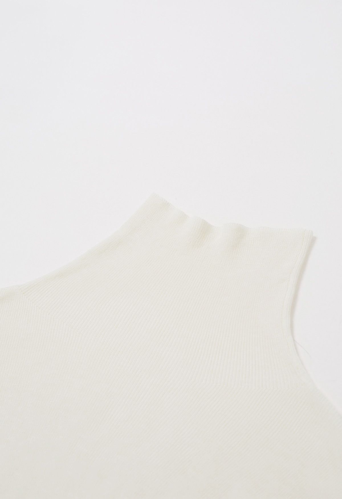 Side Pleat High Neck Ribbed Knit Top in Cream