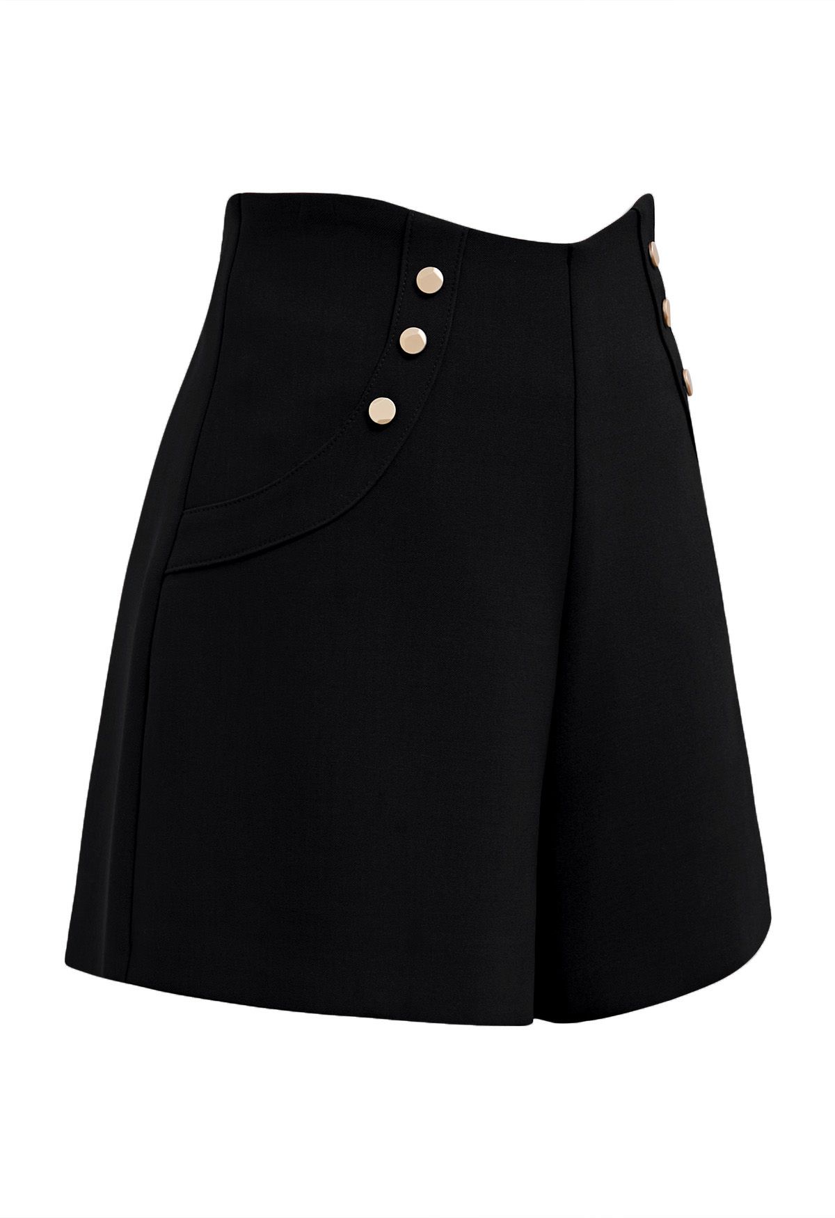 High Waist Button Decorated Shorts in Black