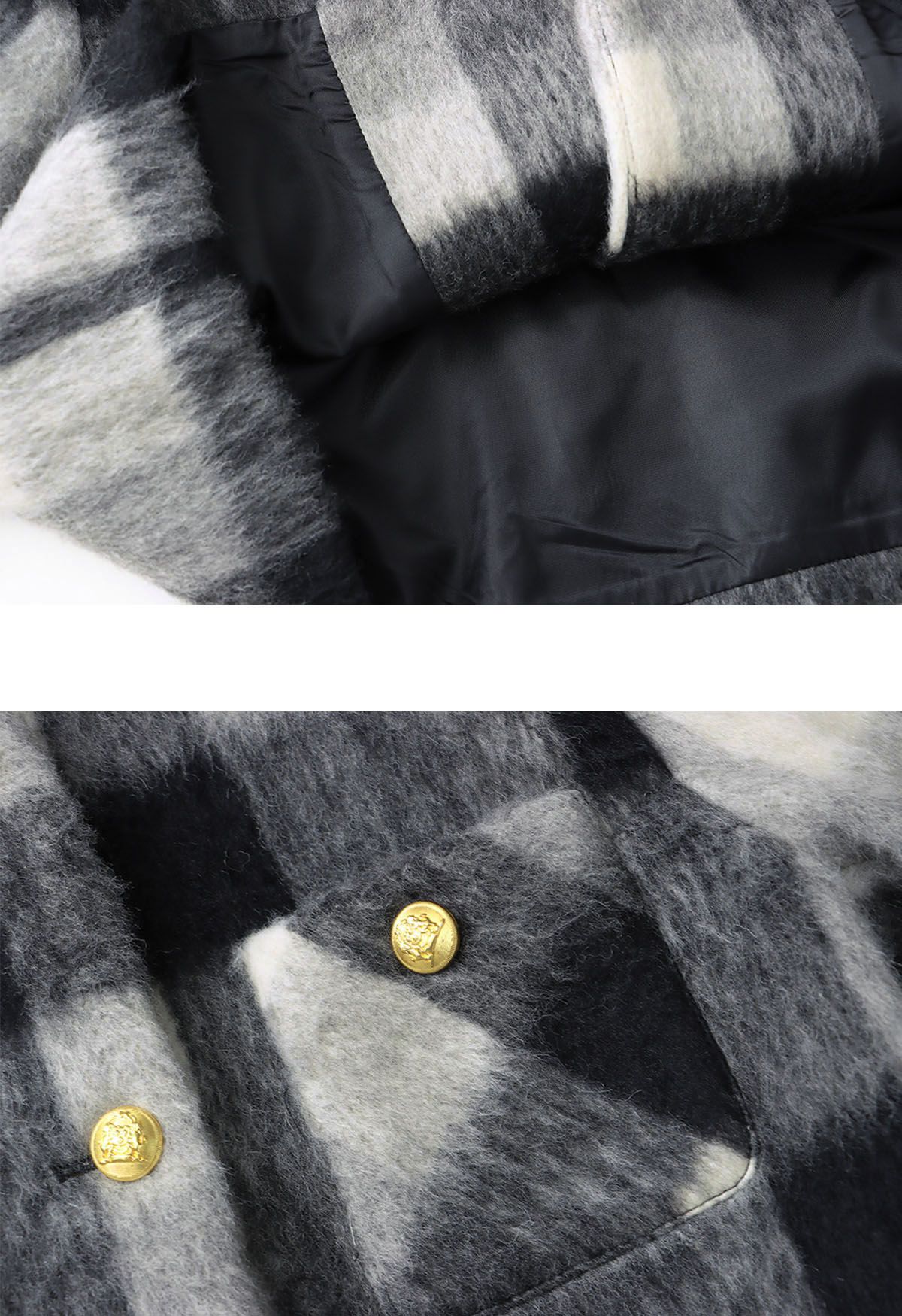 Modern Check Golden Button Fuzzy Crop Cardigan