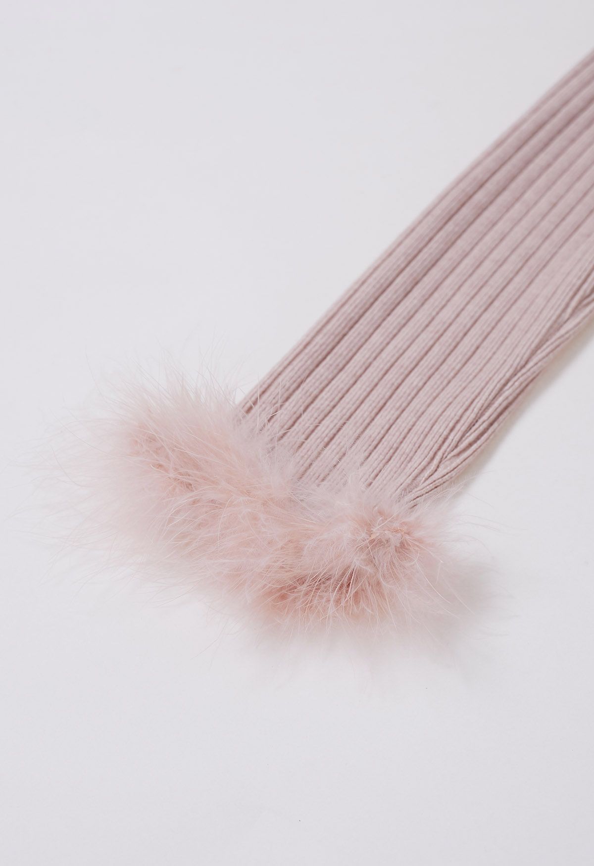 Graceful Feather Trim Surplice Neck Knit Dress in Light Pink