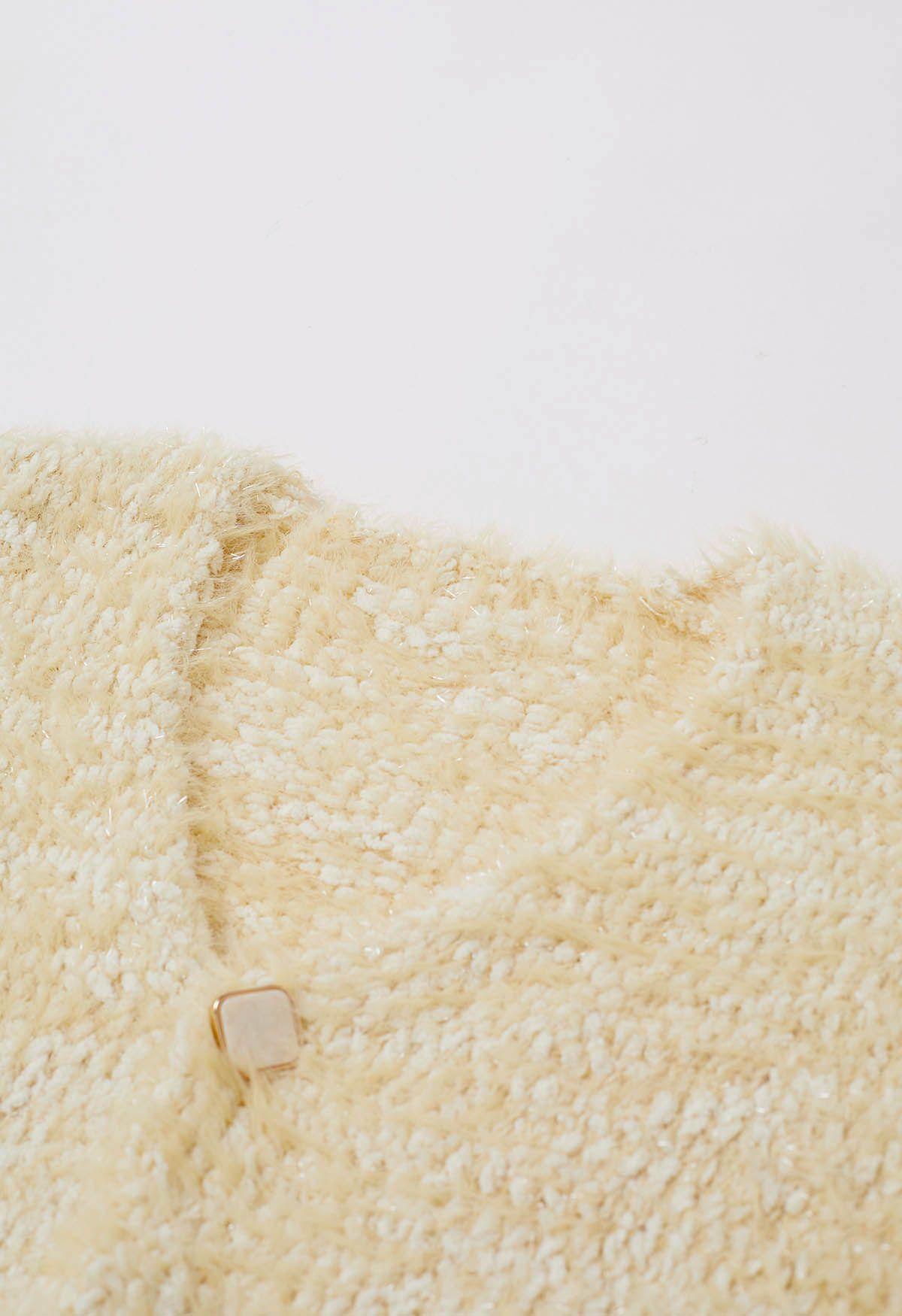 Coziness Shimmer Fuzzy Knit Buttoned Cardigan in Light Yellow