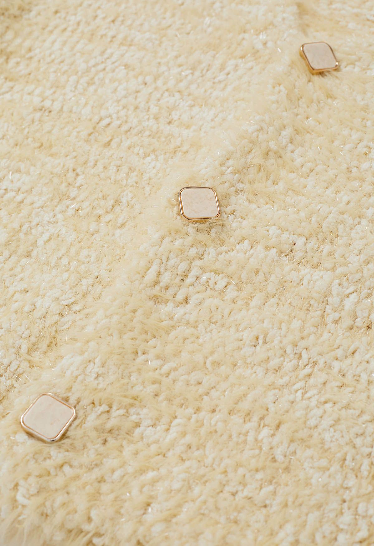 Coziness Shimmer Fuzzy Knit Buttoned Cardigan in Light Yellow
