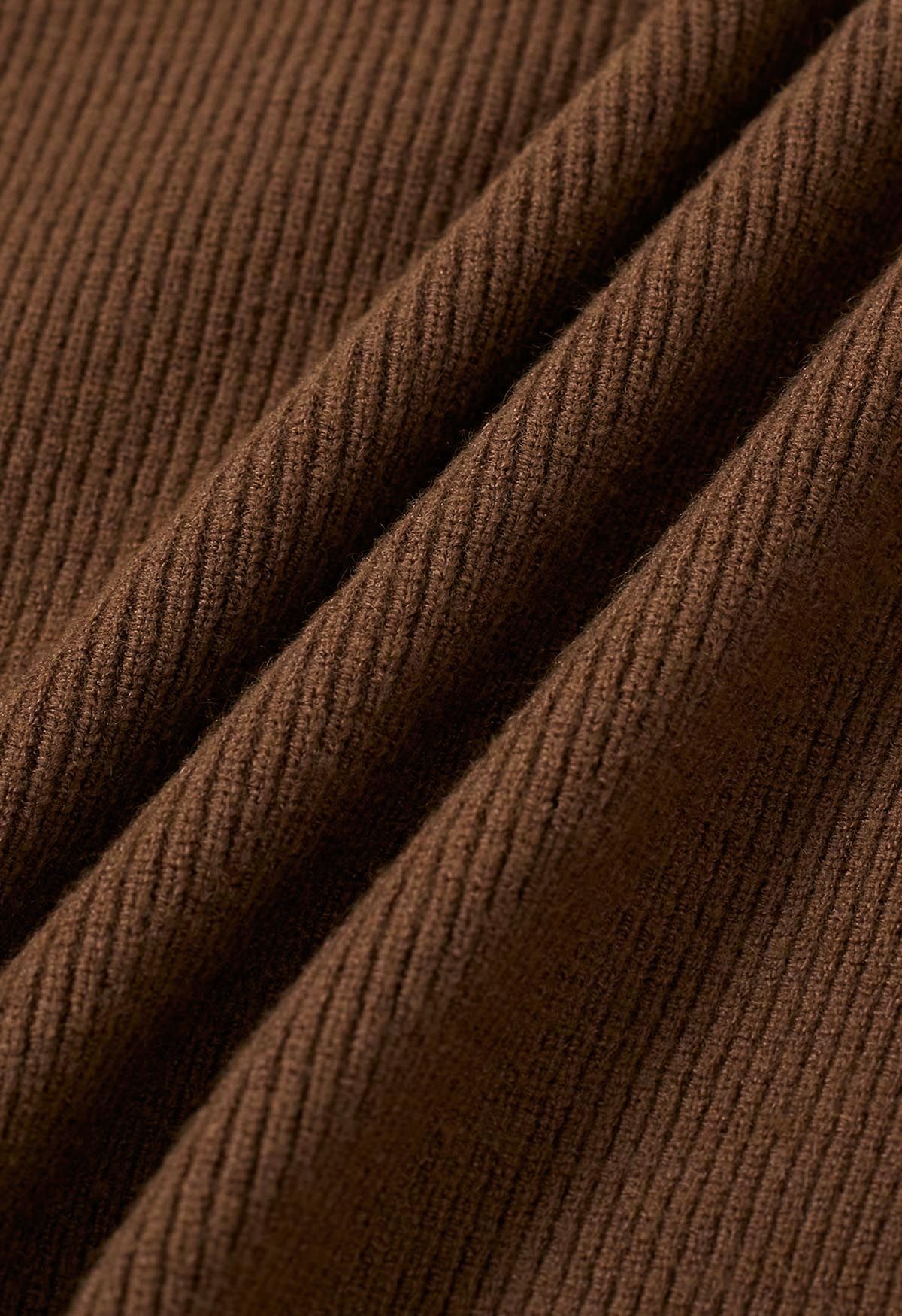 Lacy Faux-Wrap Knit Crop Top in Caramel