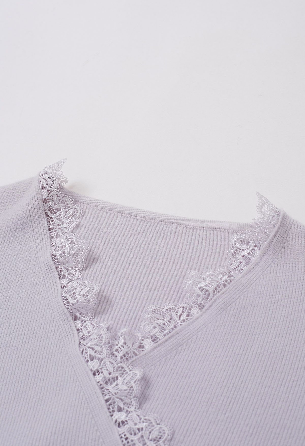 Lacy Faux-Wrap Knit Crop Top in Lavender