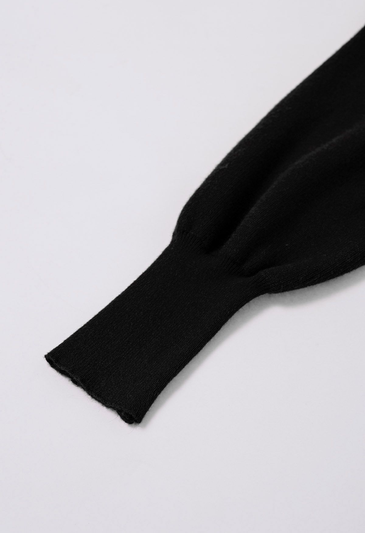 Lacy Faux-Wrap Knit Crop Top in Black