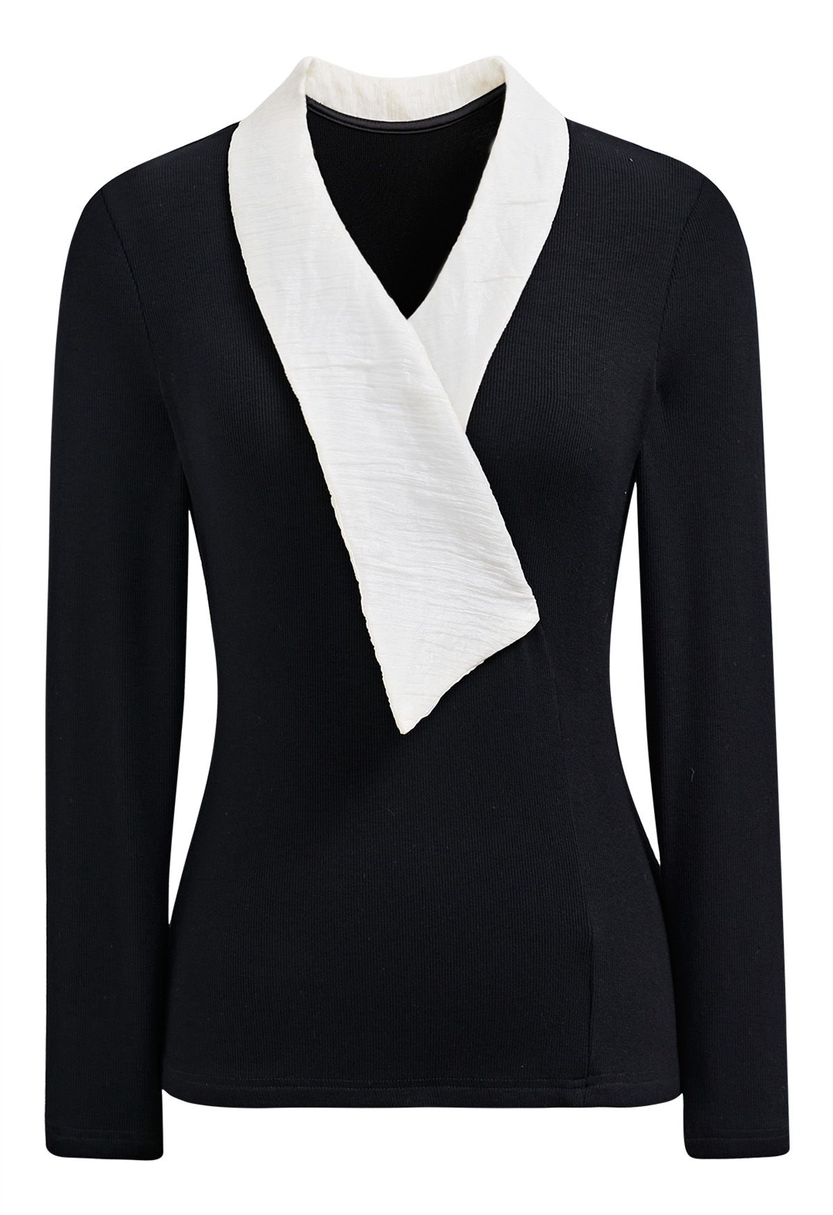 Refined Contrast Neckline Knit Top