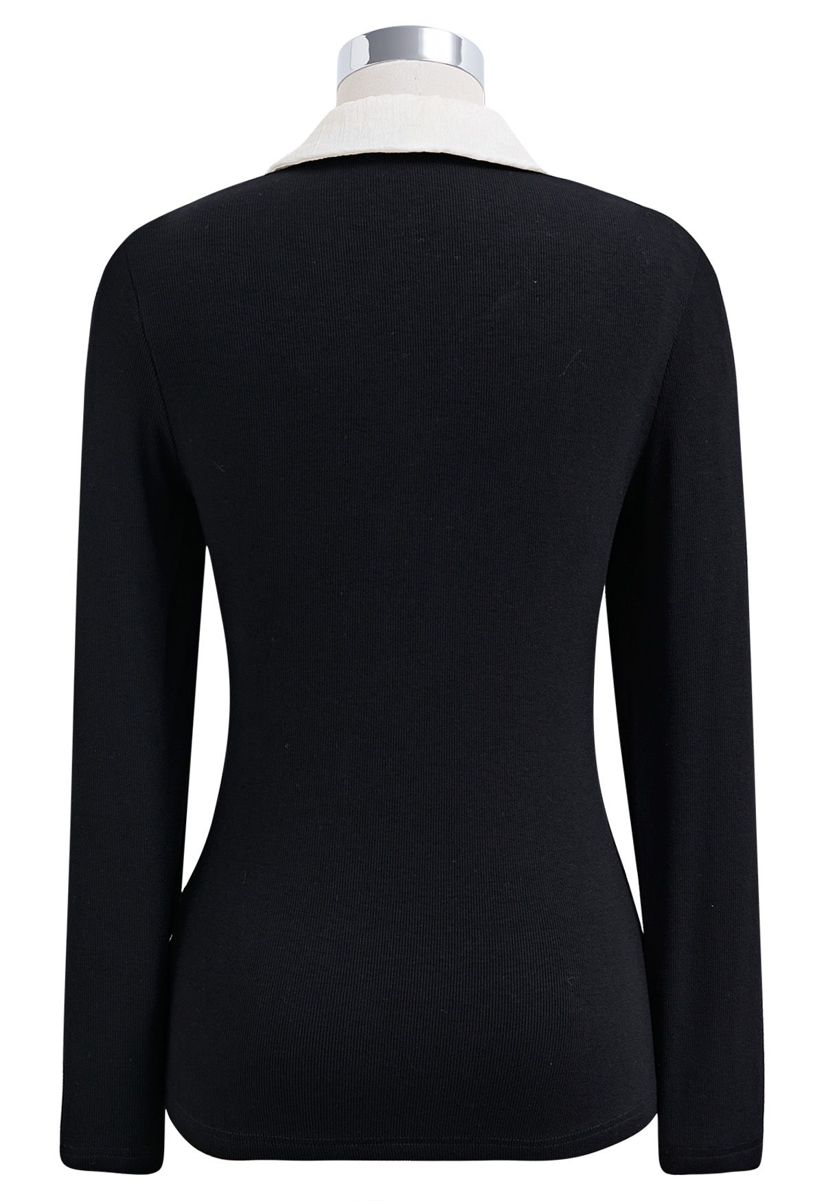 Refined Contrast Neckline Knit Top