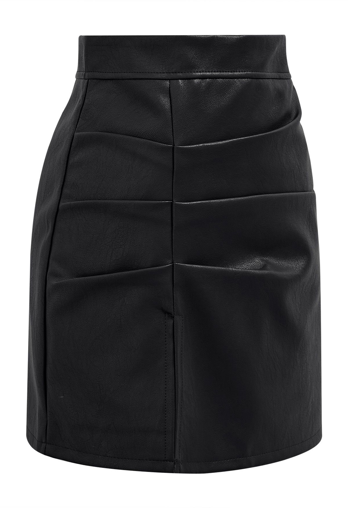 Faux Leather Pleat Detail Mini Skirt in Black