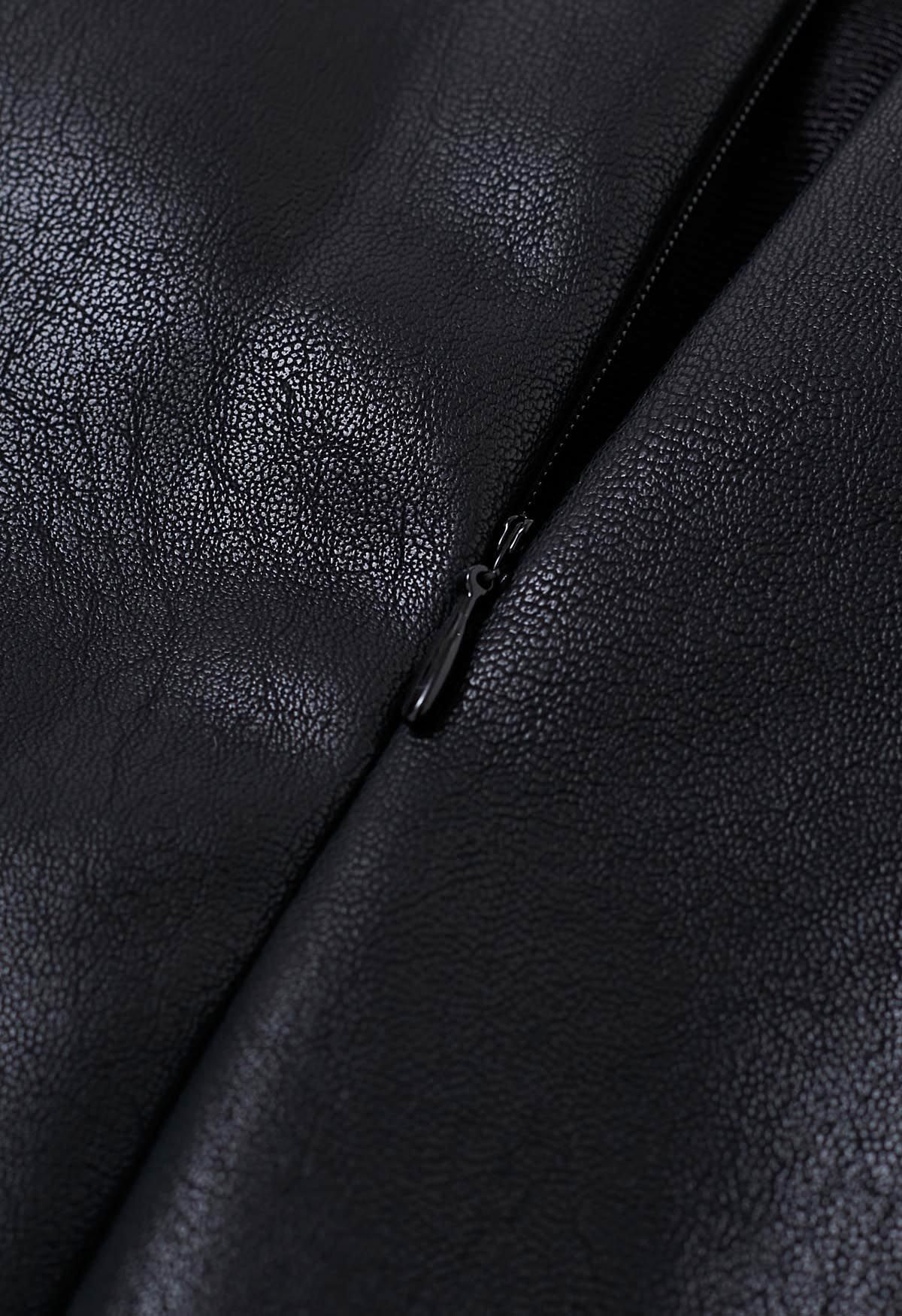 Faux Leather Pleat Detail Mini Skirt in Black
