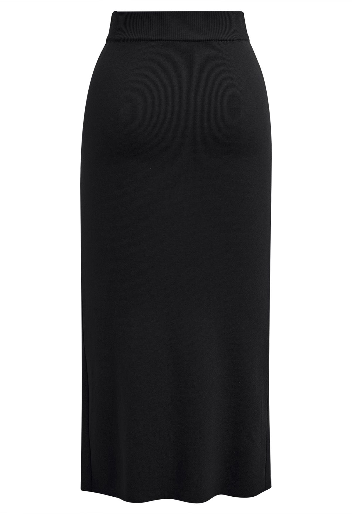 Cut Out Side Slit Knit Midi Skirt in Black