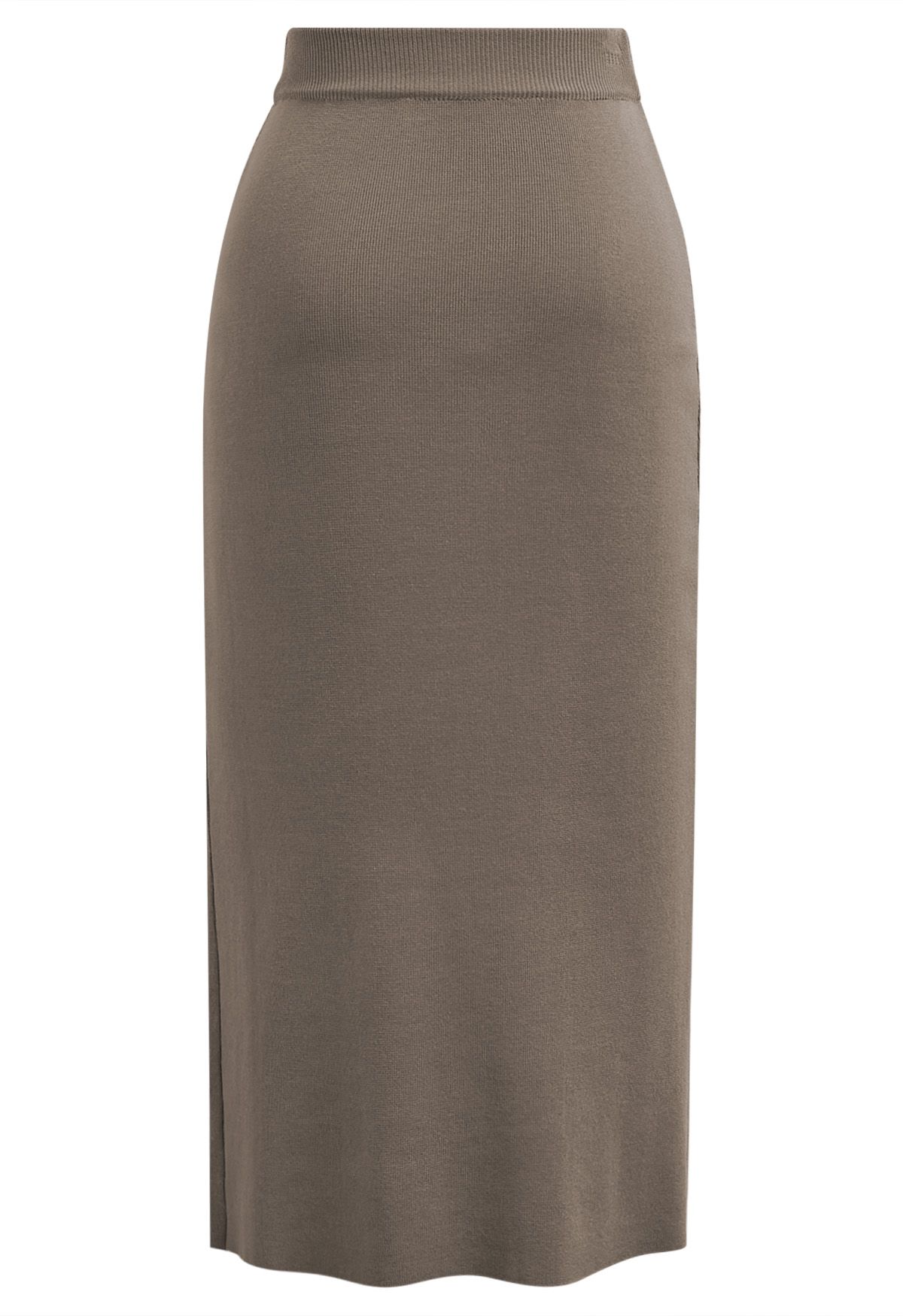 Cut Out Side Slit Knit Midi Skirt in Taupe