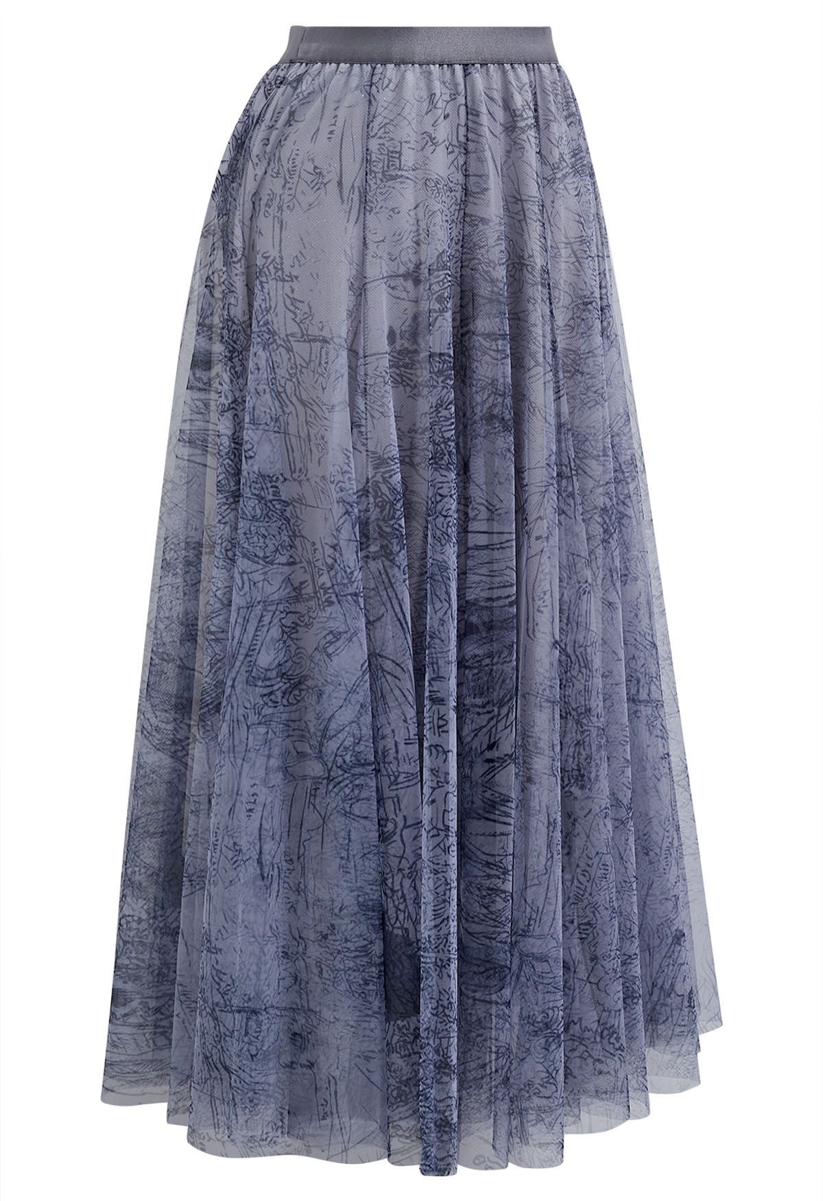 Glitter Fairyland Mesh Tulle Skirt in Dusty Blue