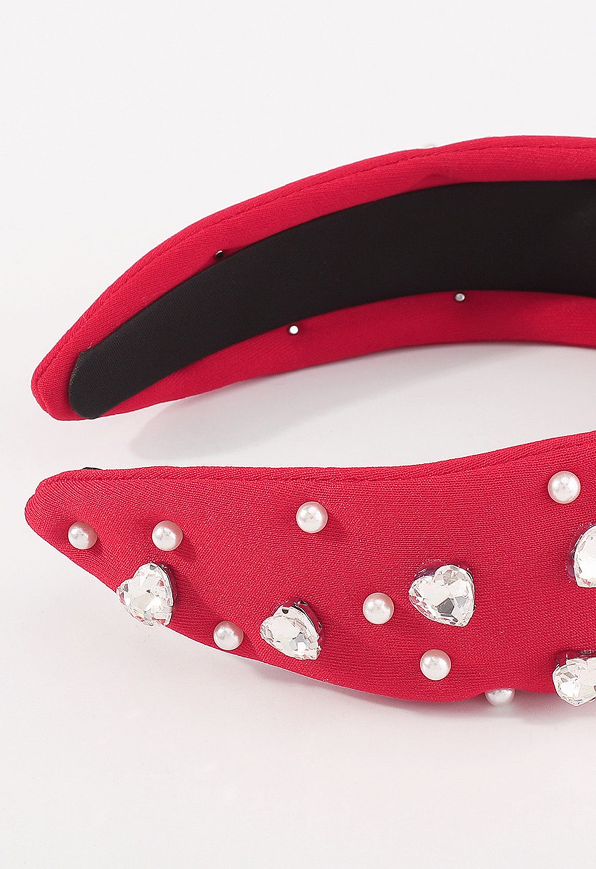 Rhinestone Pearl Knotted Headband in Red