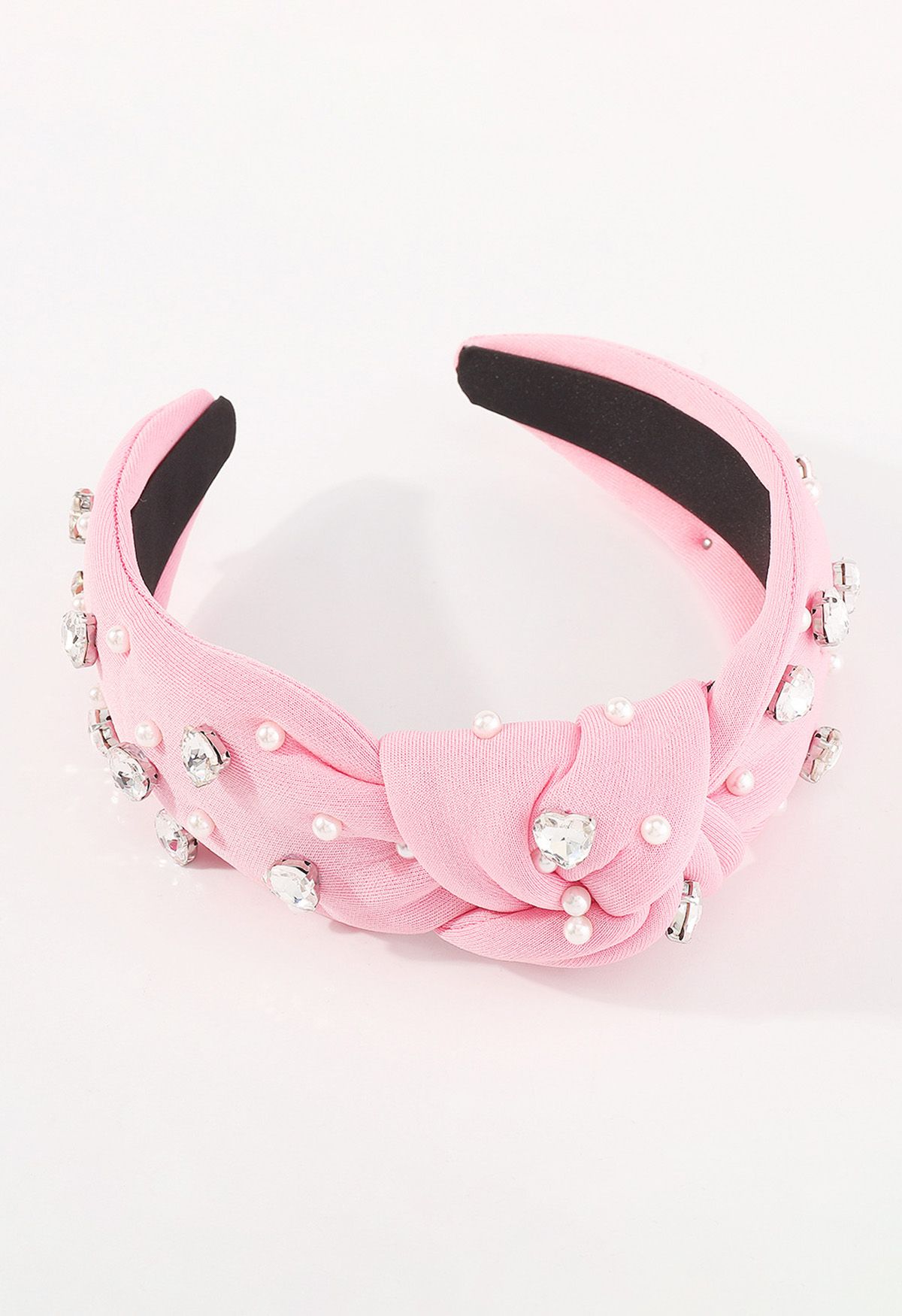 Rhinestone Pearl Knotted Headband in Pink