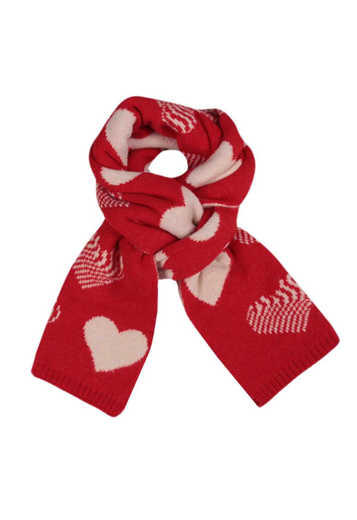 Heart Pattern Soft Knit Scarf in Red