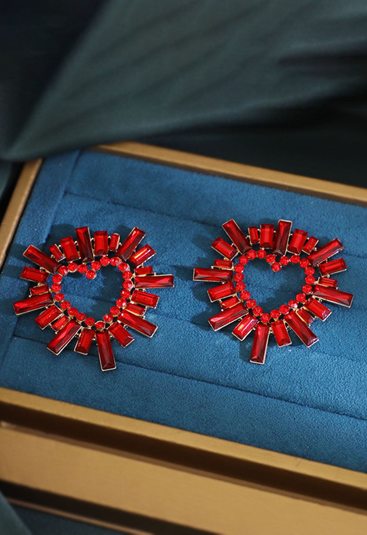 Red Heart Hollow Out Rhinestone Earrings