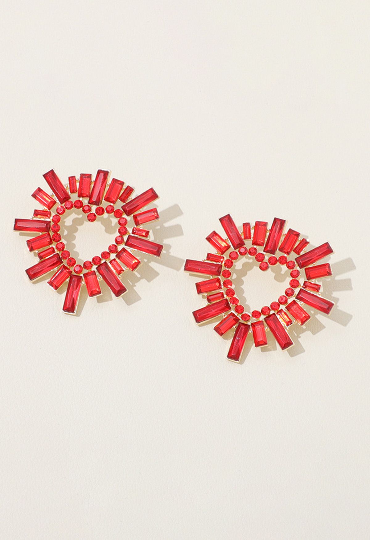 Red Heart Hollow Out Rhinestone Earrings