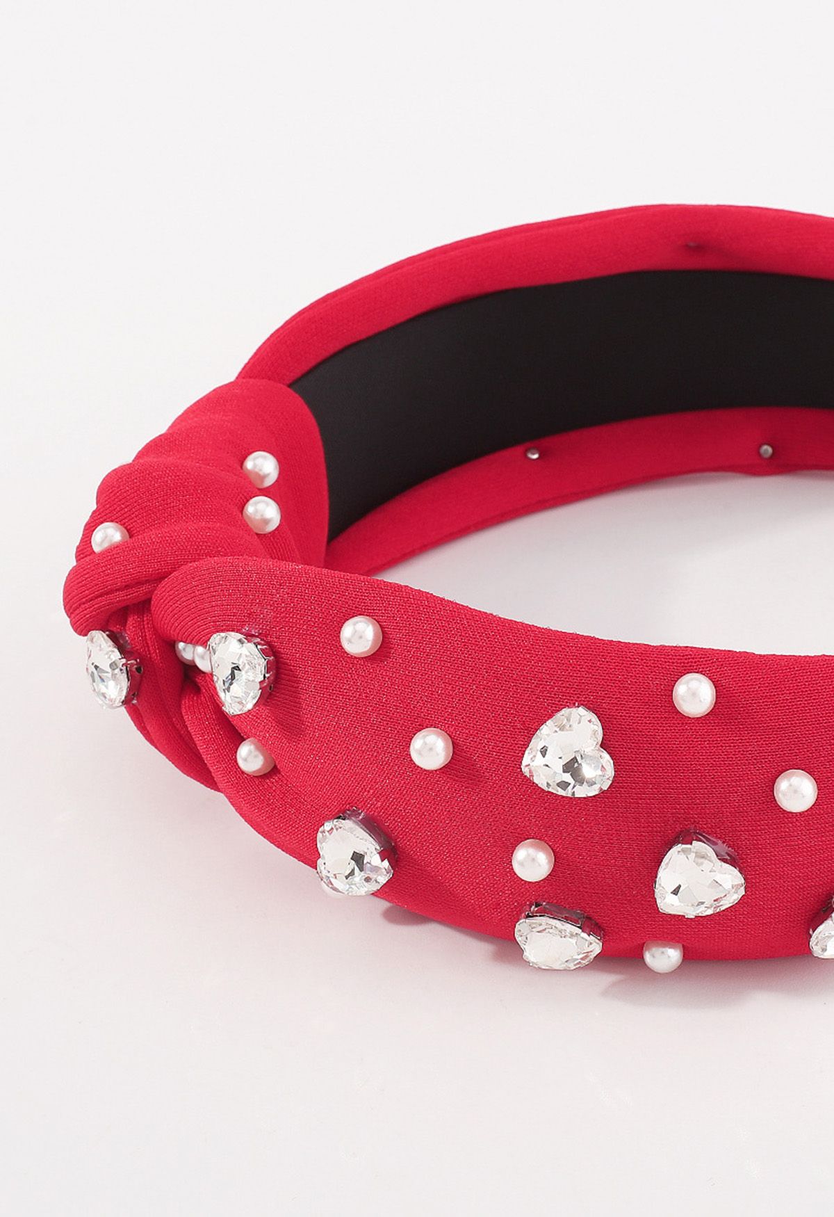 Rhinestone Pearl Knotted Headband in Red