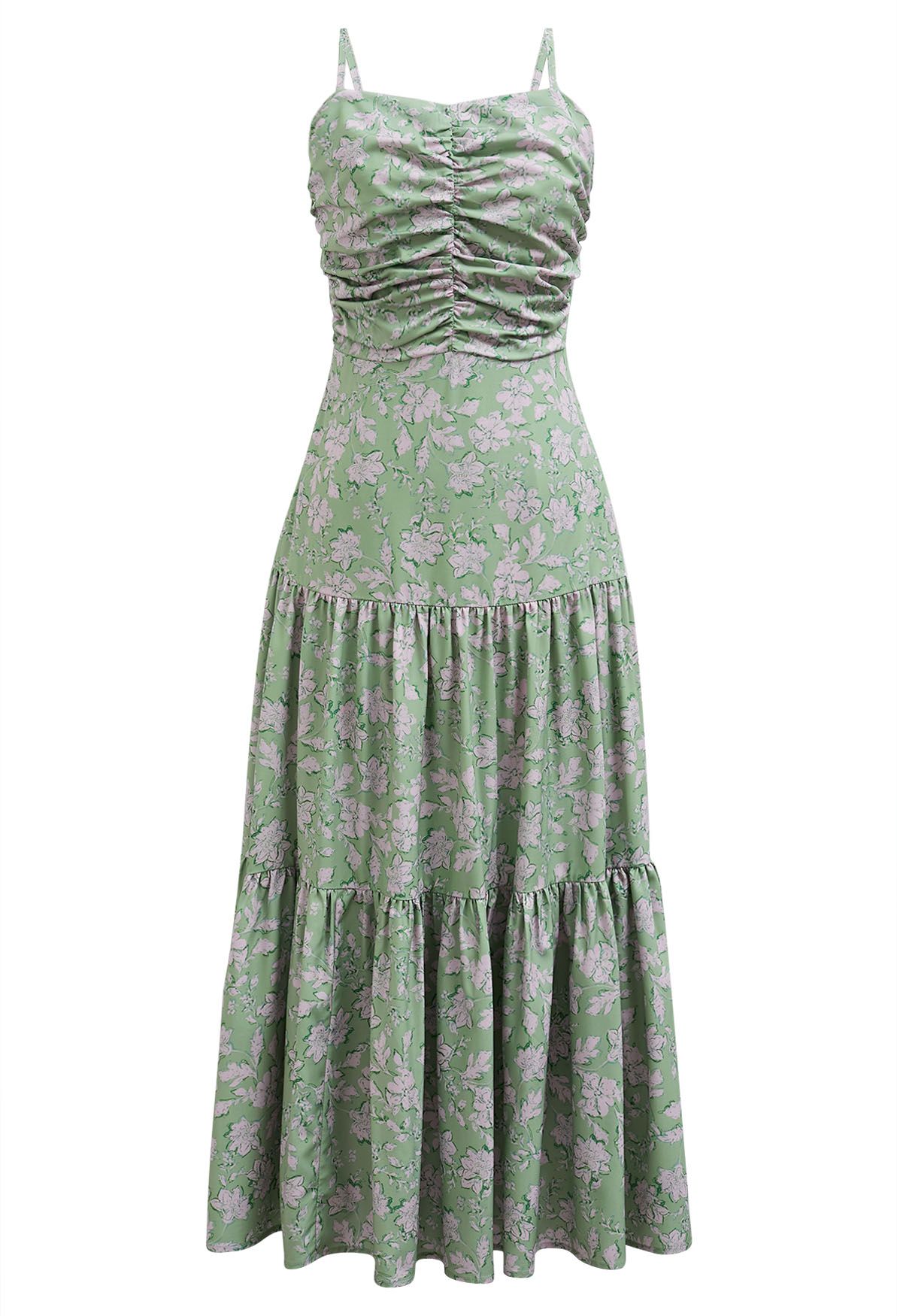 Bowknot Back Floral Print Cami Dress in Green