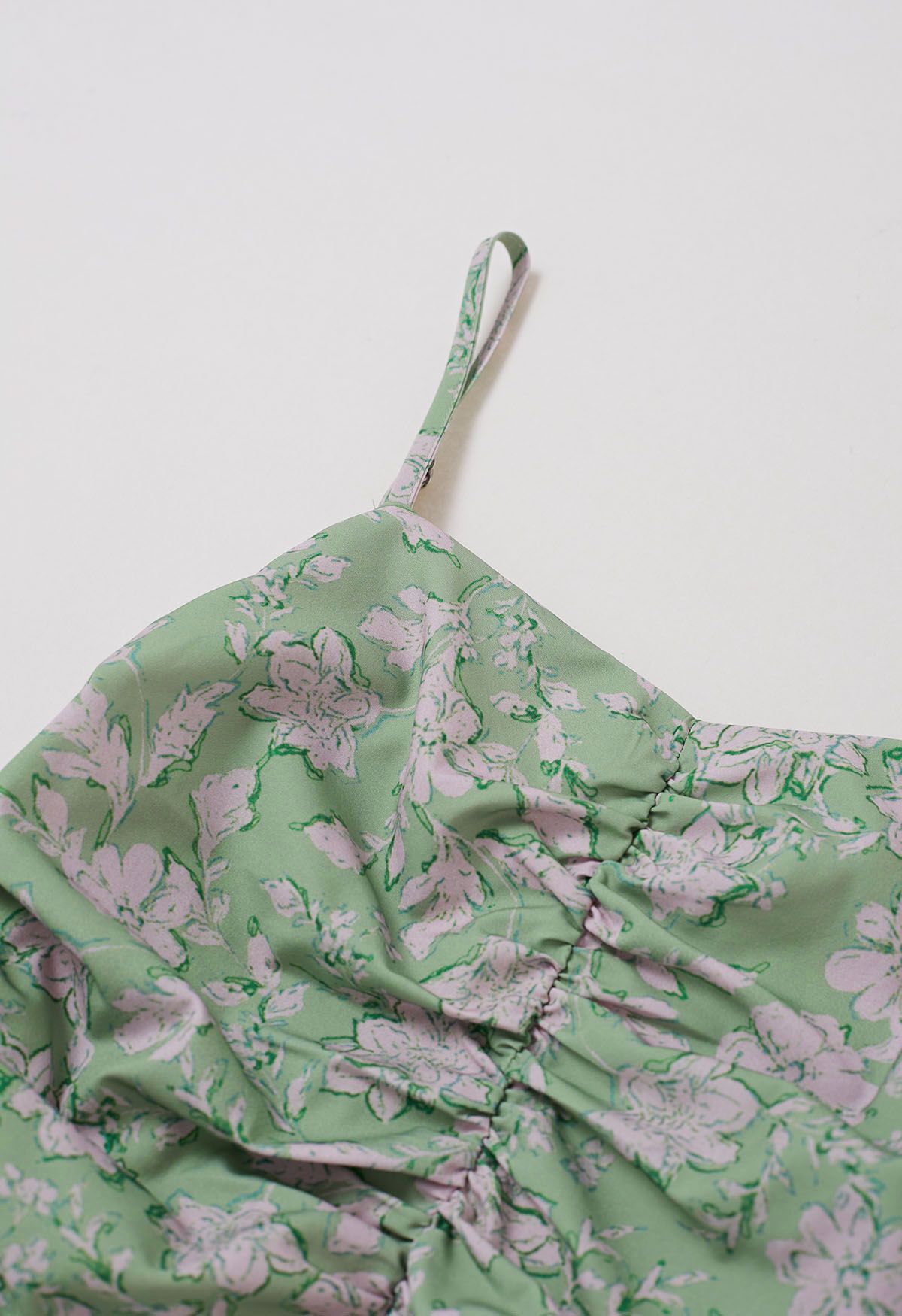 Bowknot Back Floral Print Cami Dress in Green