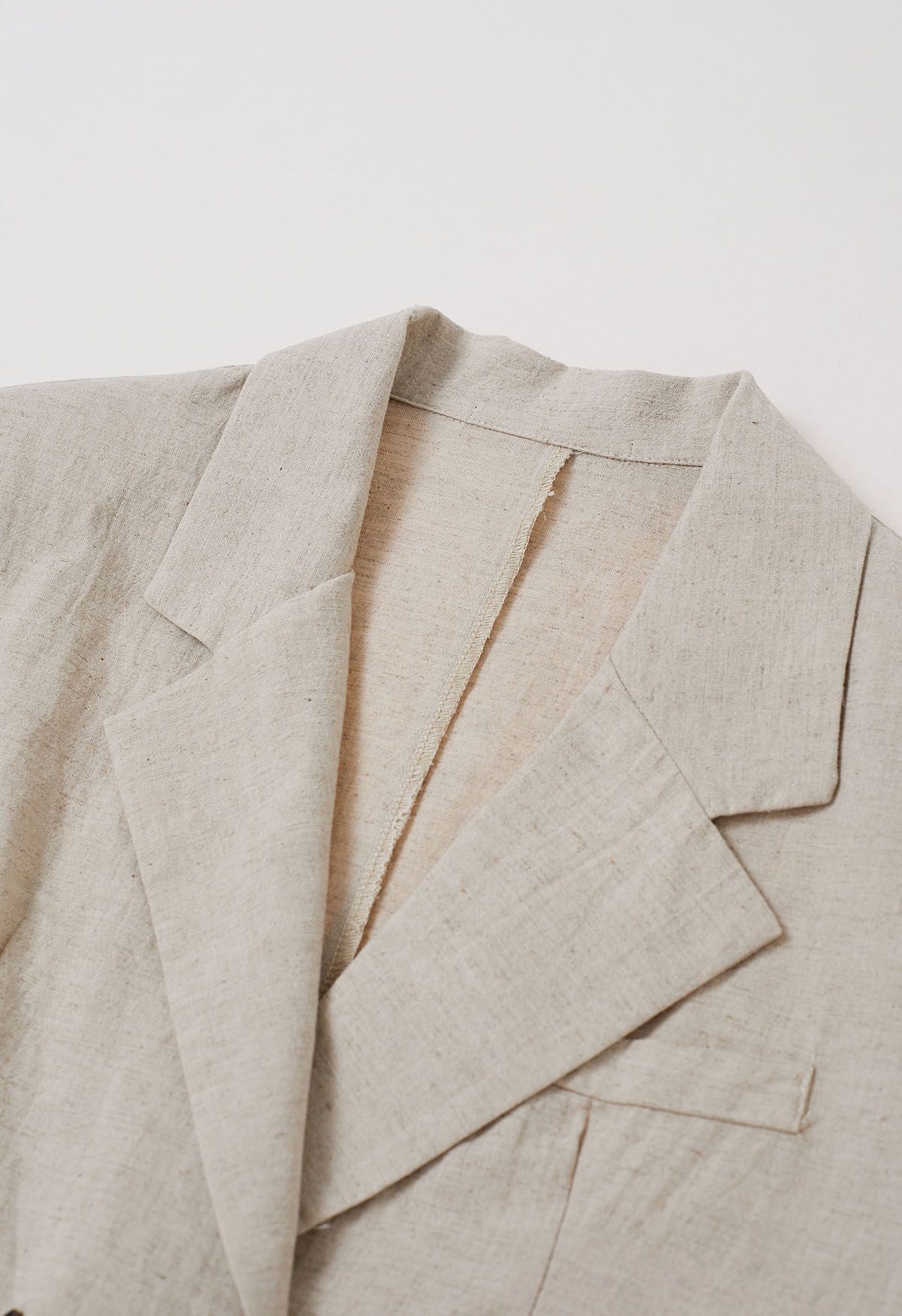 Notch Lapel Linen-Blend Blazer and Shorts Set