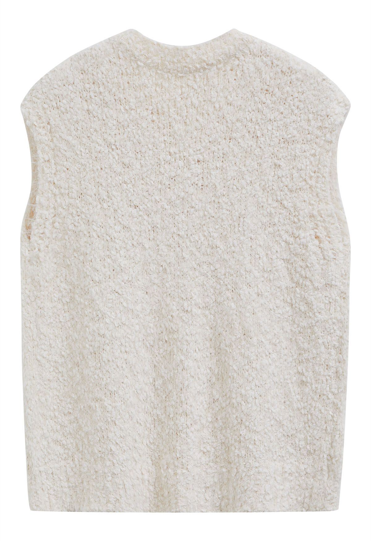 Softness V-Neck Knit Vest in Cream