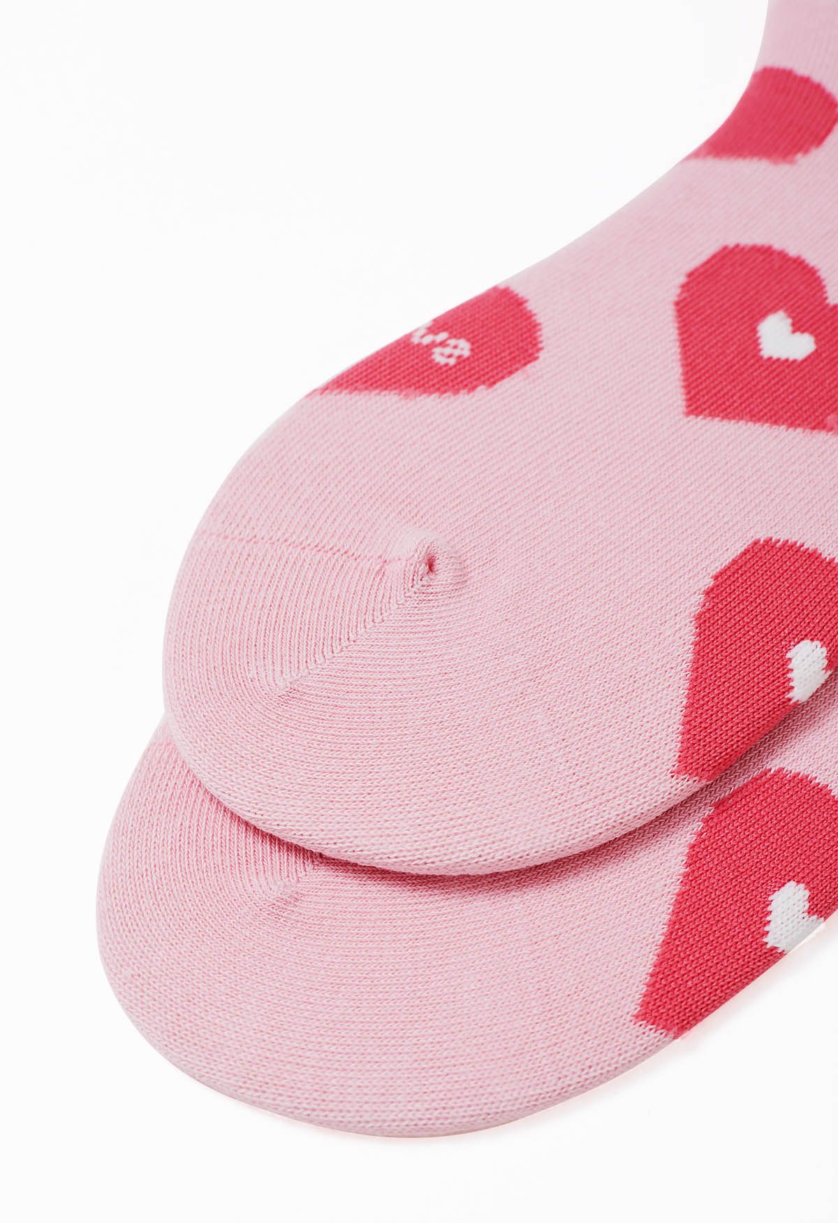 Double-Heart Pastel Pink Crew Socks