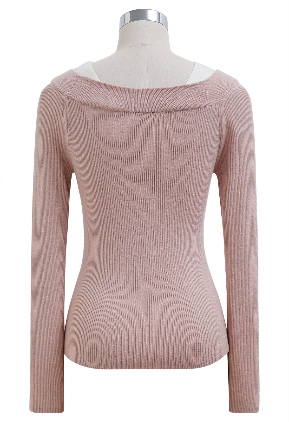 Color Blocked Neckline Knit Top in Pink