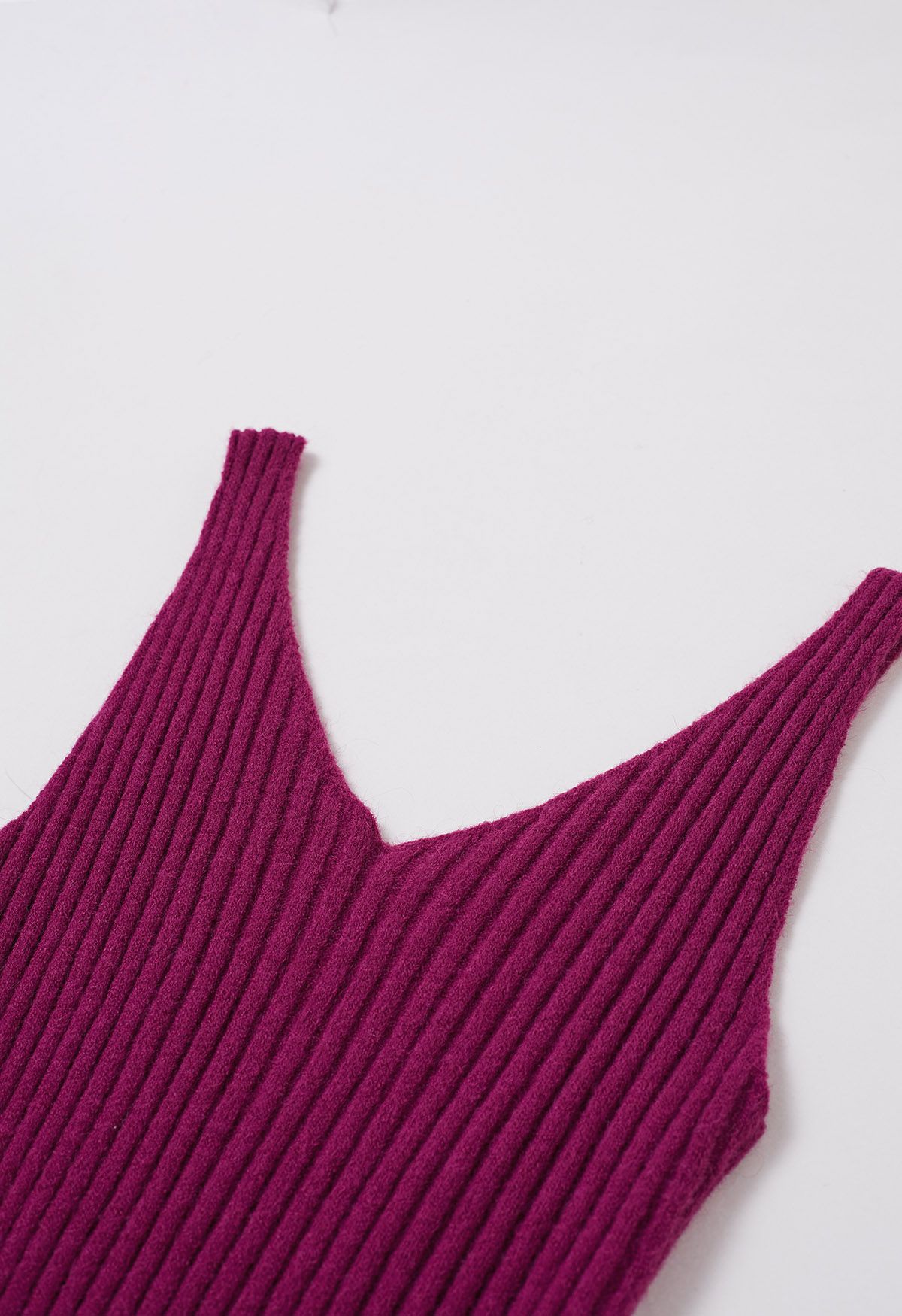 Pearl Neckline Ribbed Knit Twinset Dress in Magenta